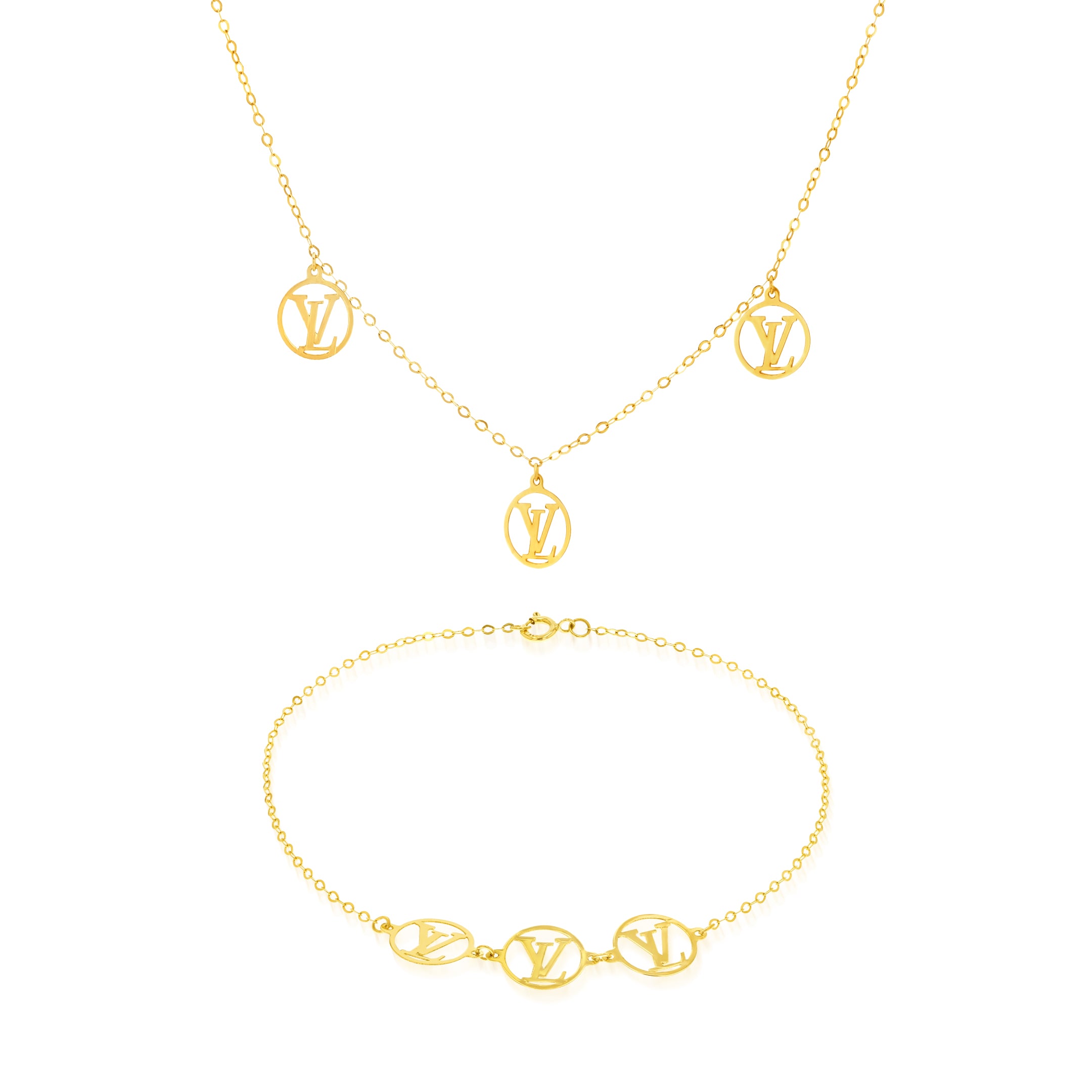 18K Pure Gold Elegant Hanging L.V Jewelry Set