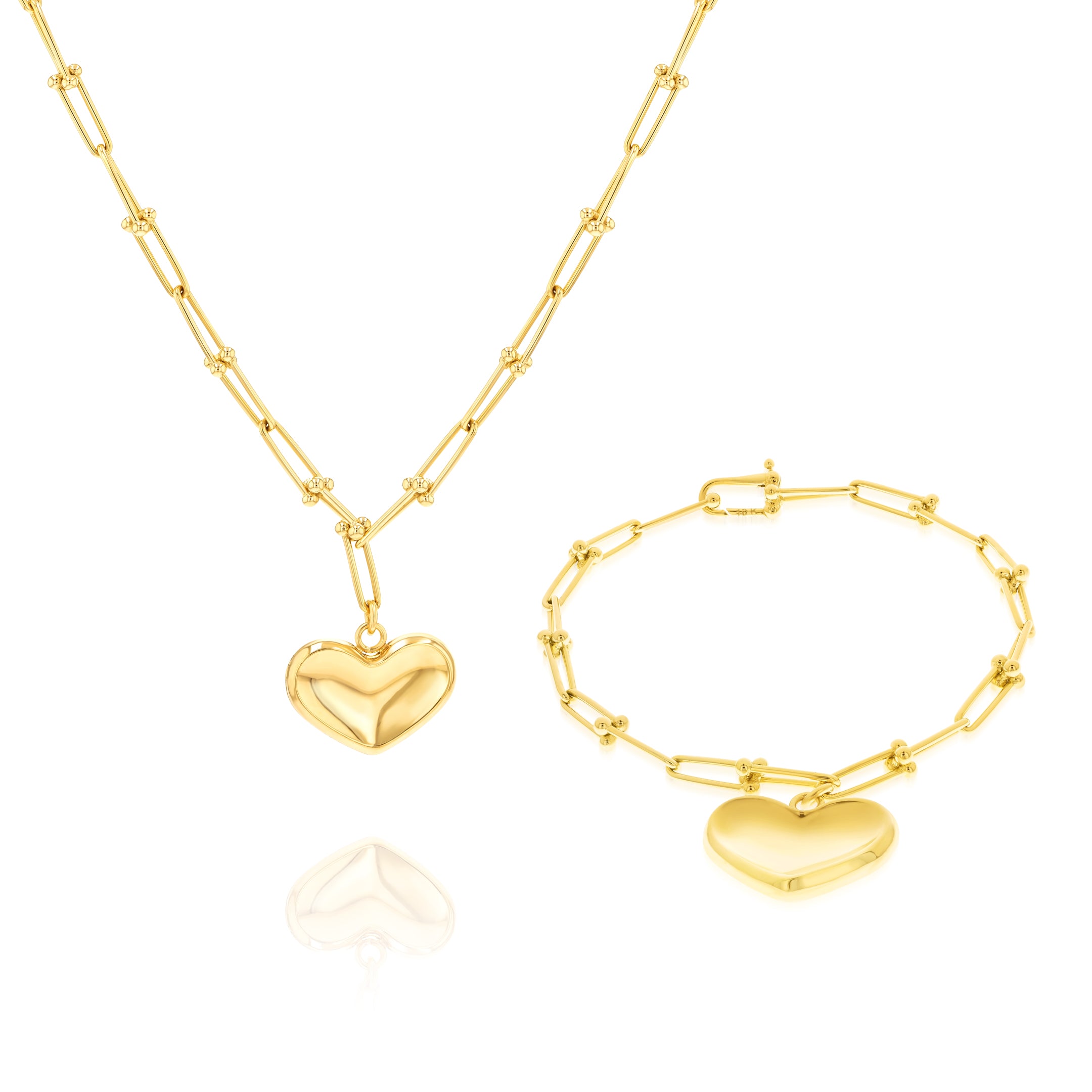 18K Pure Gold Elegant U-Link Heart Jewelry Set