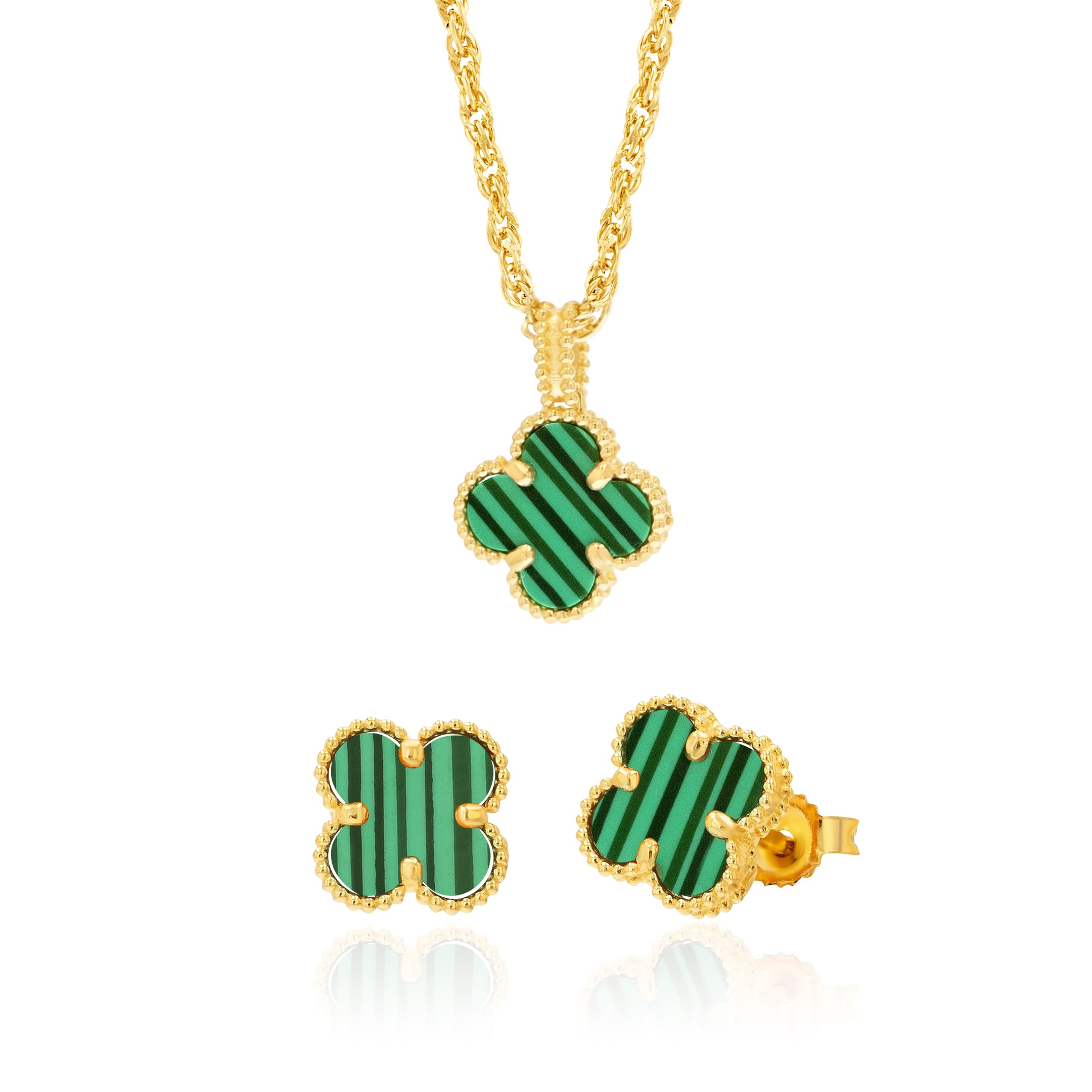 18K Pure Gold Green V.C Flower Jewelry Set