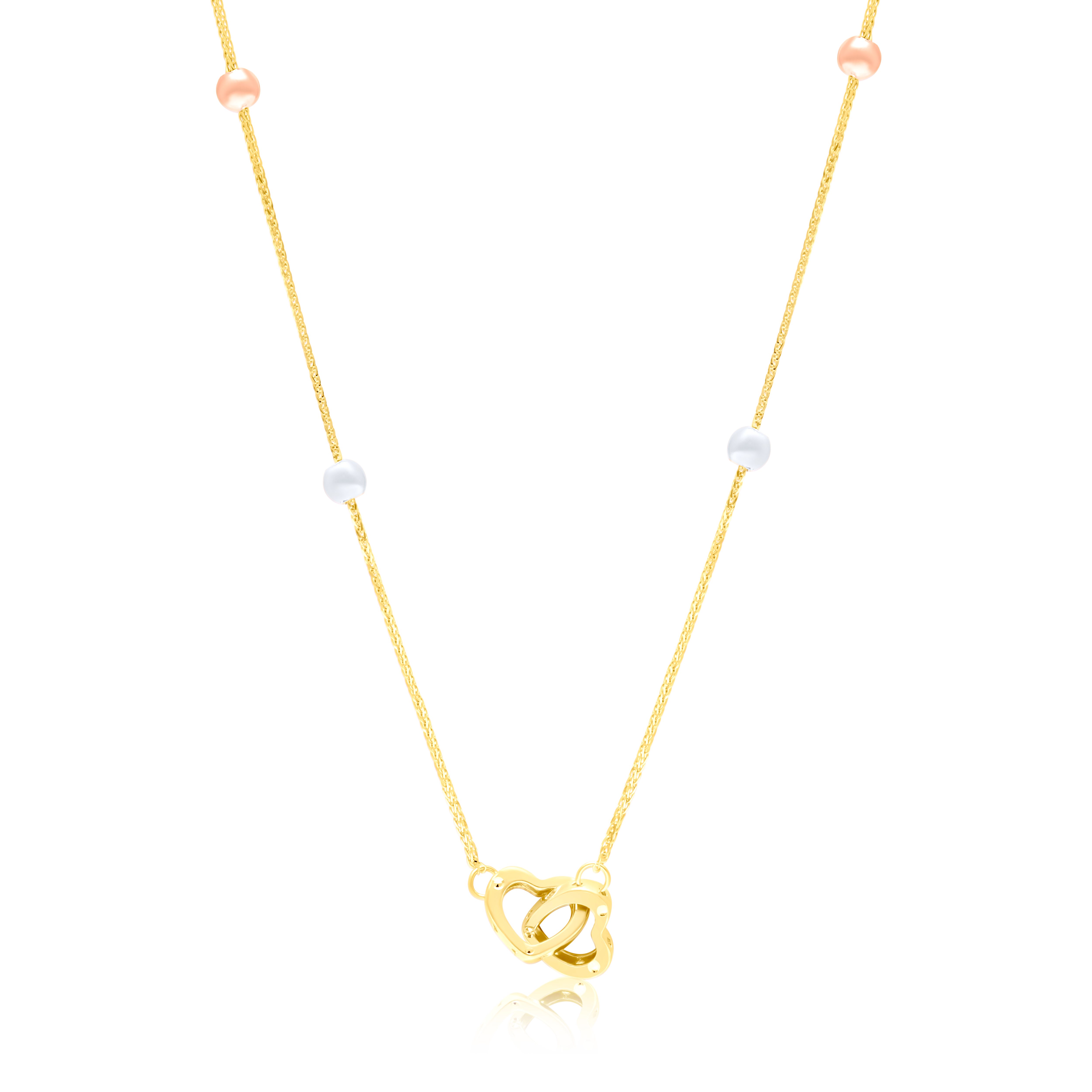18K Pure Gold 2 Heart Locked Multicolor Seed Necklace