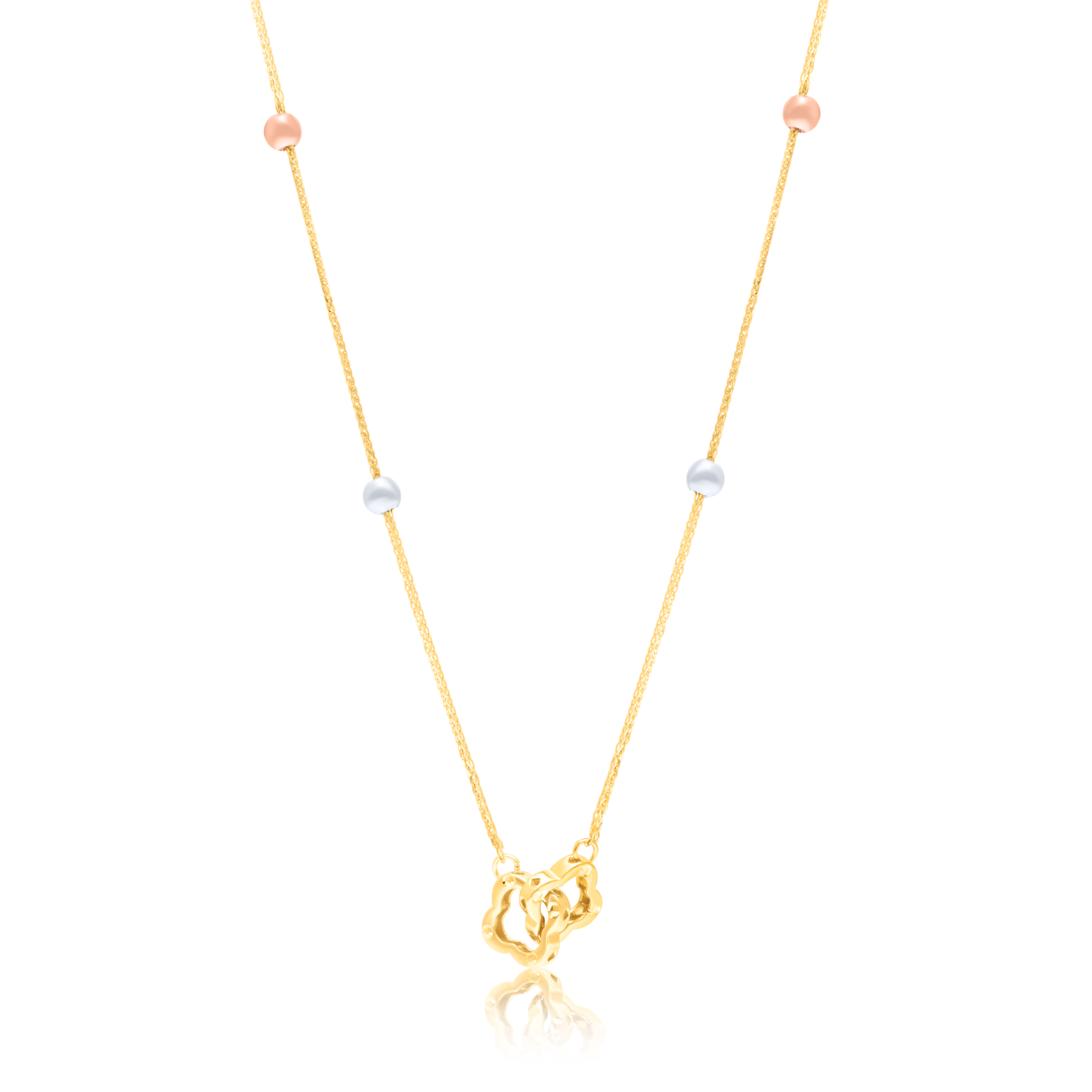18K Pure Gold 2 Flower Locked Multicolor Seed Necklace