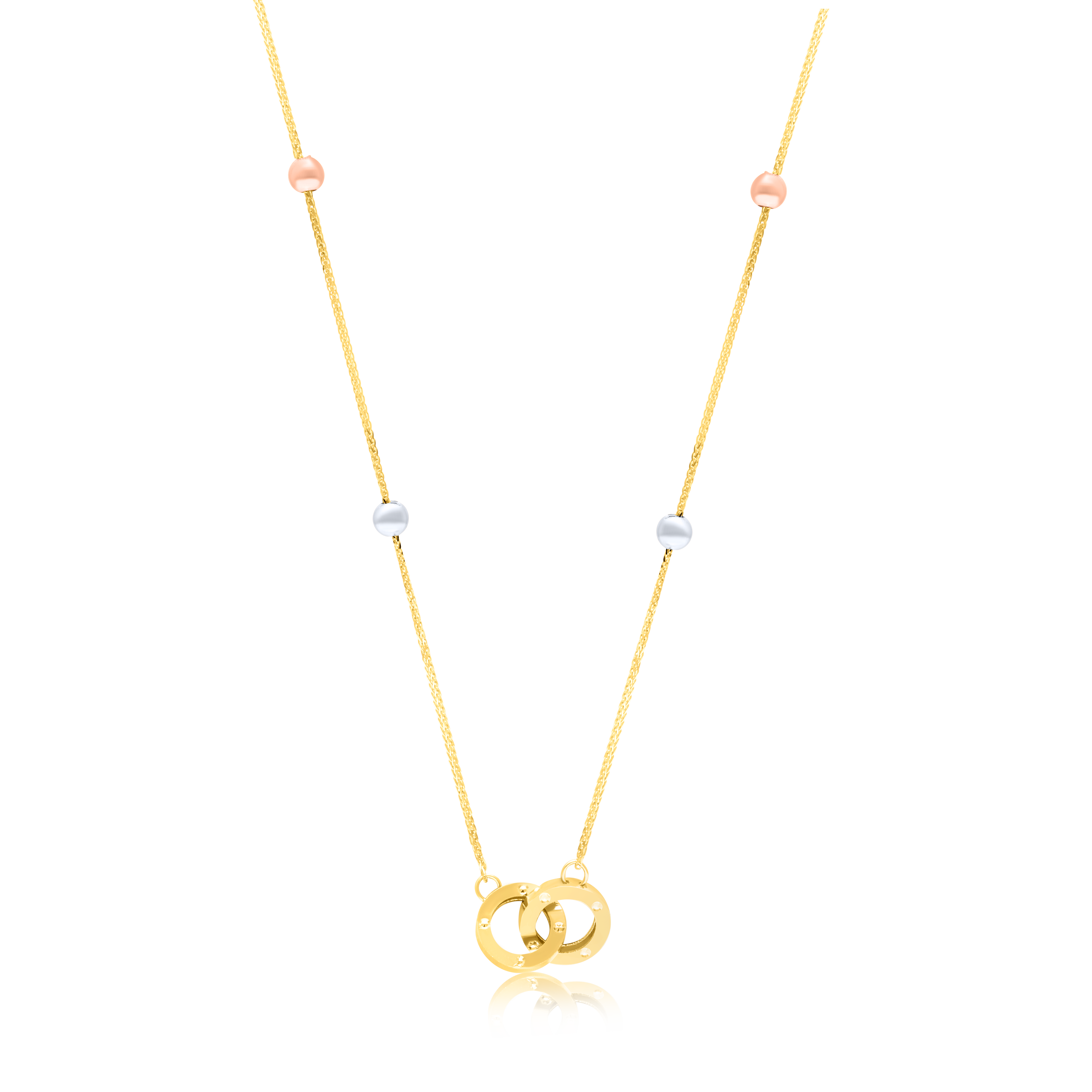 18K Pure Gold 2 Round Locked Multicolor Seed Necklace