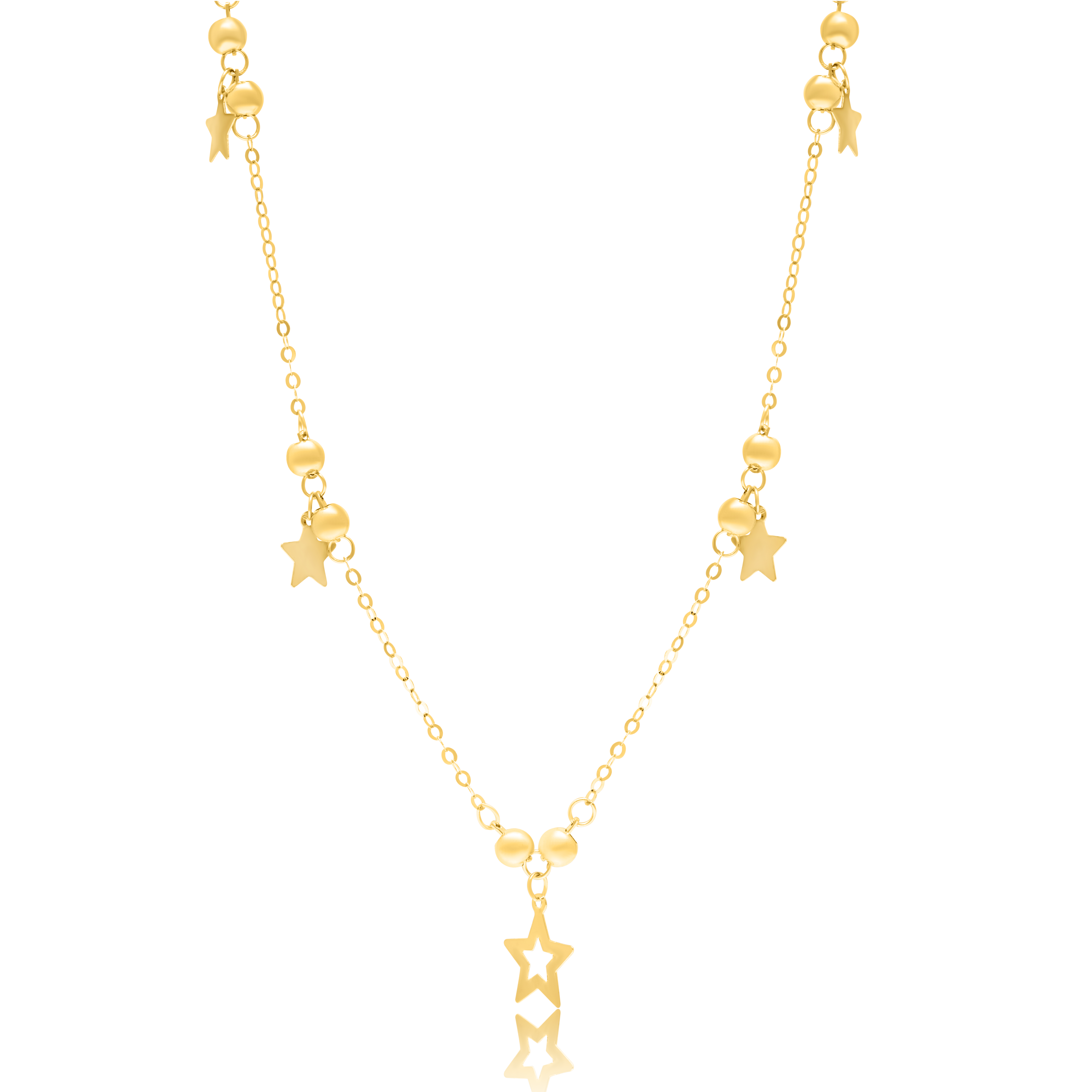 18K Pure Gold Hanging Star Heart Seed Necklace