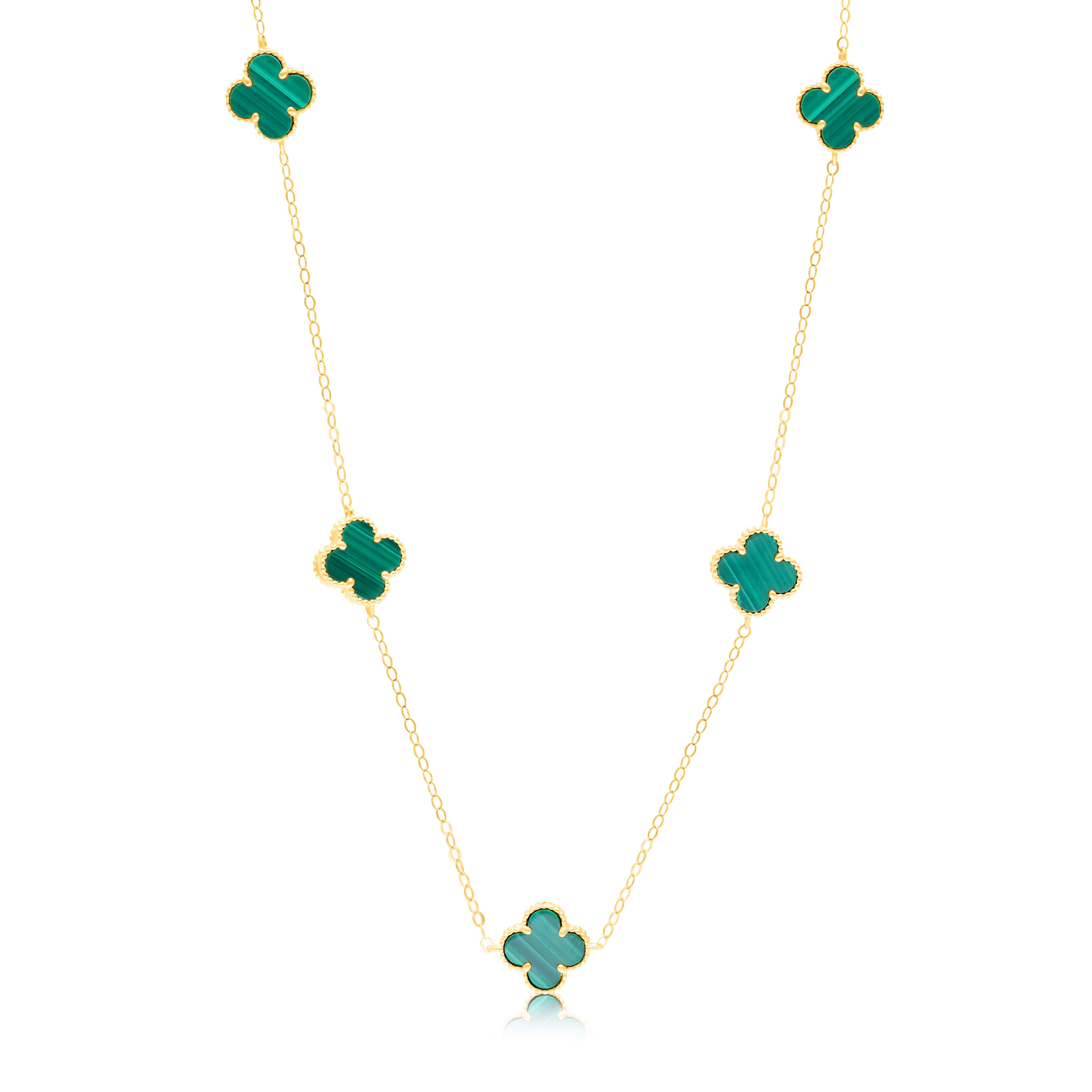 18K Pure Gold V.C Green Flower Necklace