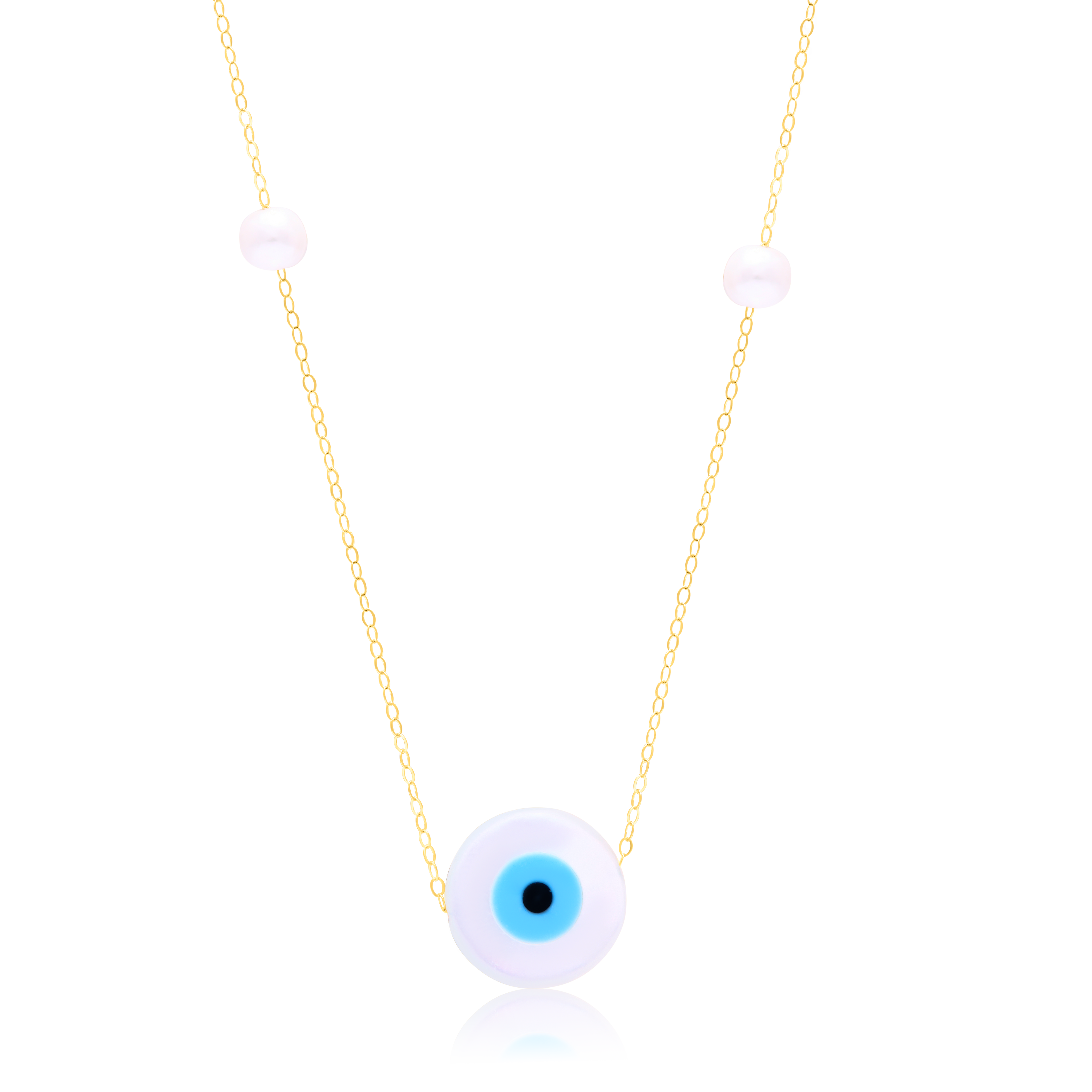 18K Pure Gold Round Evil Eye Seed Necklace