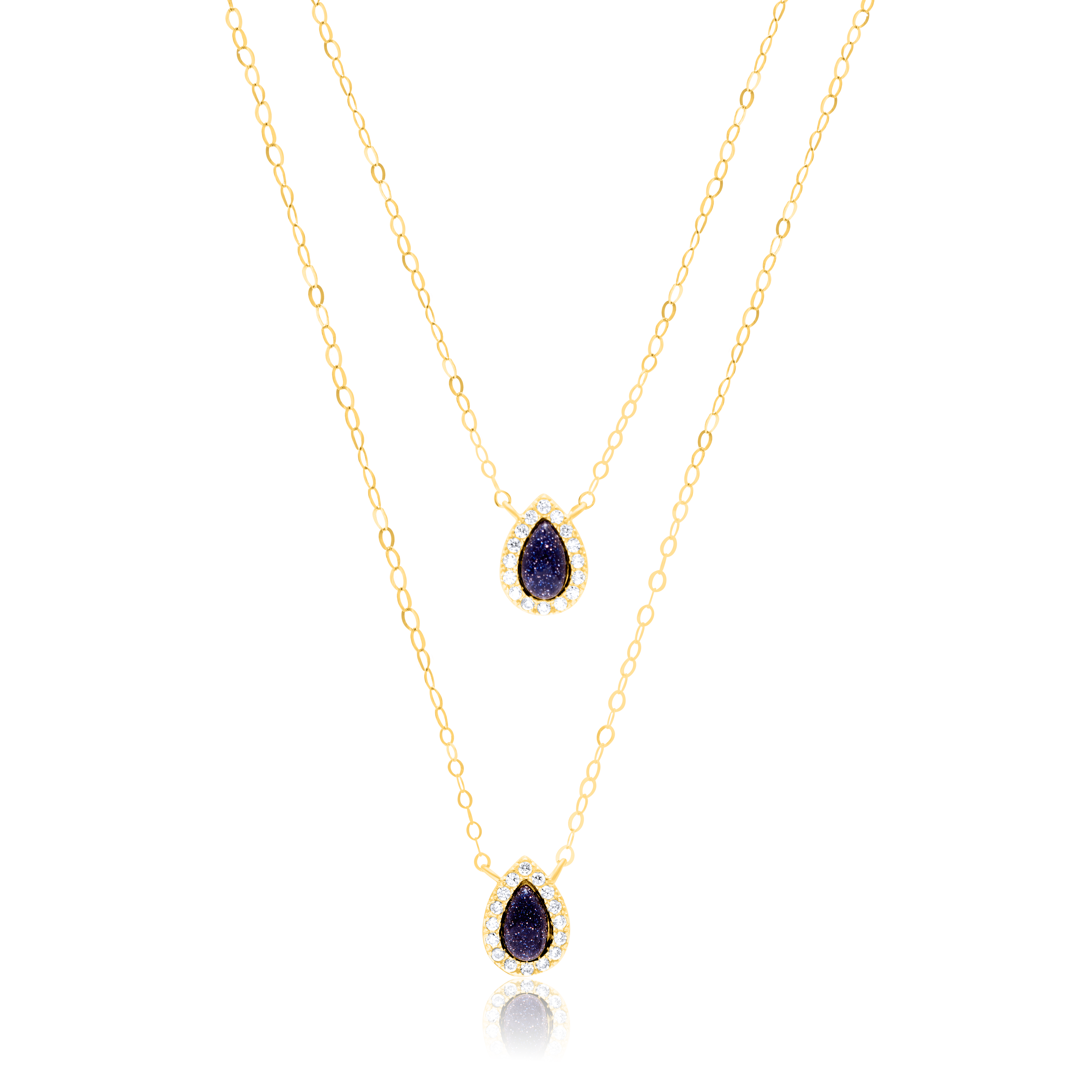 18K Pure Gold 2 Layer Violet Stone Necklace