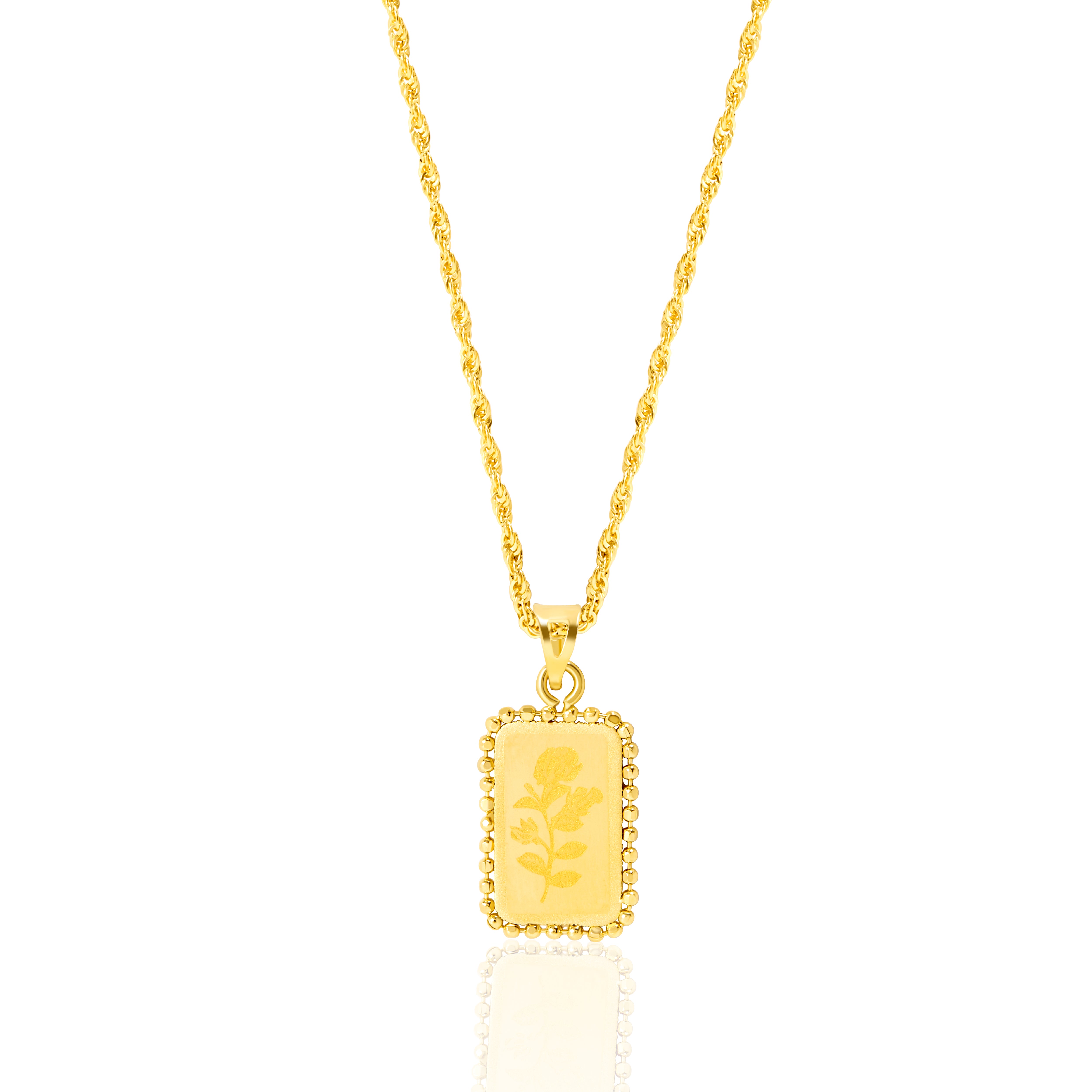 18K Pure Gold Square Frame Necklace Talagold