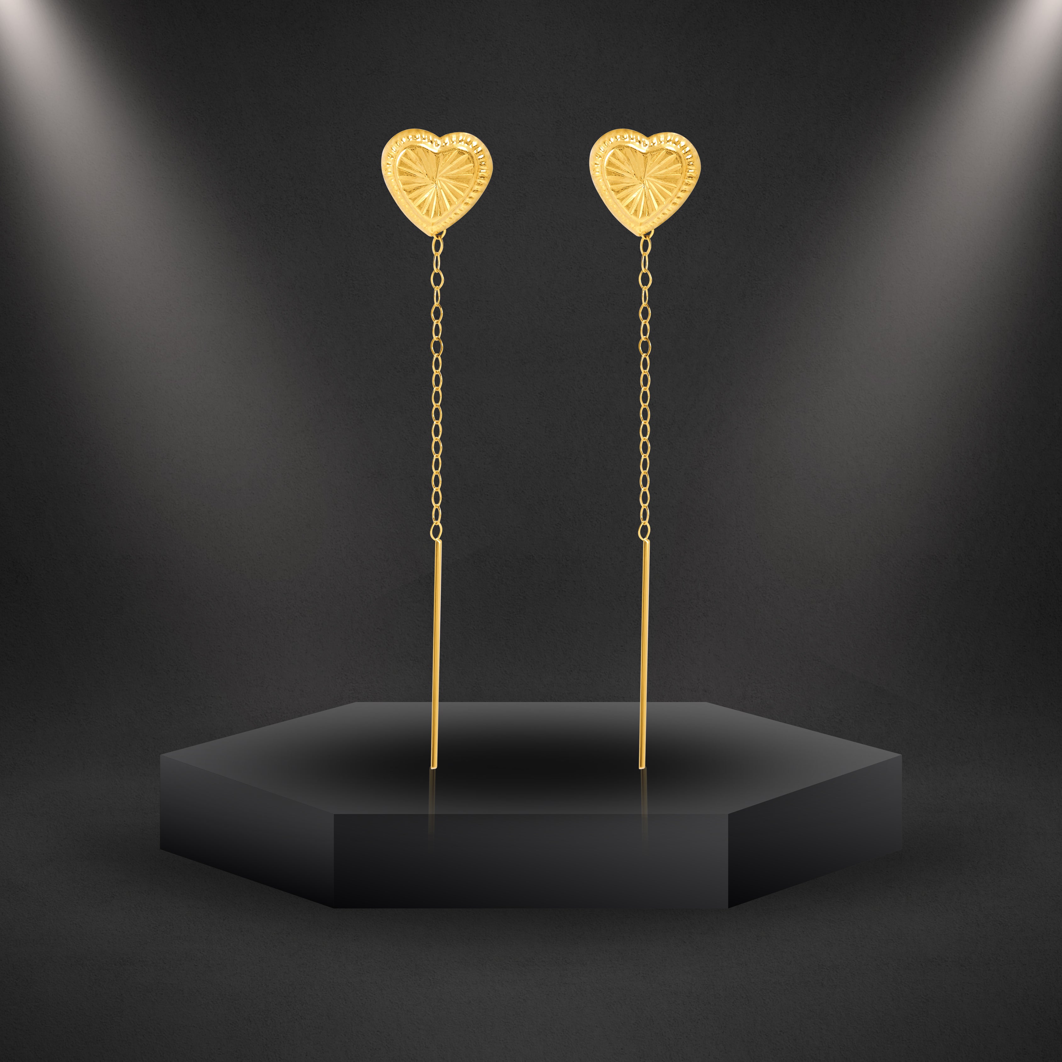 18K Pure Gold Heart Hanging Earring Set Talagold