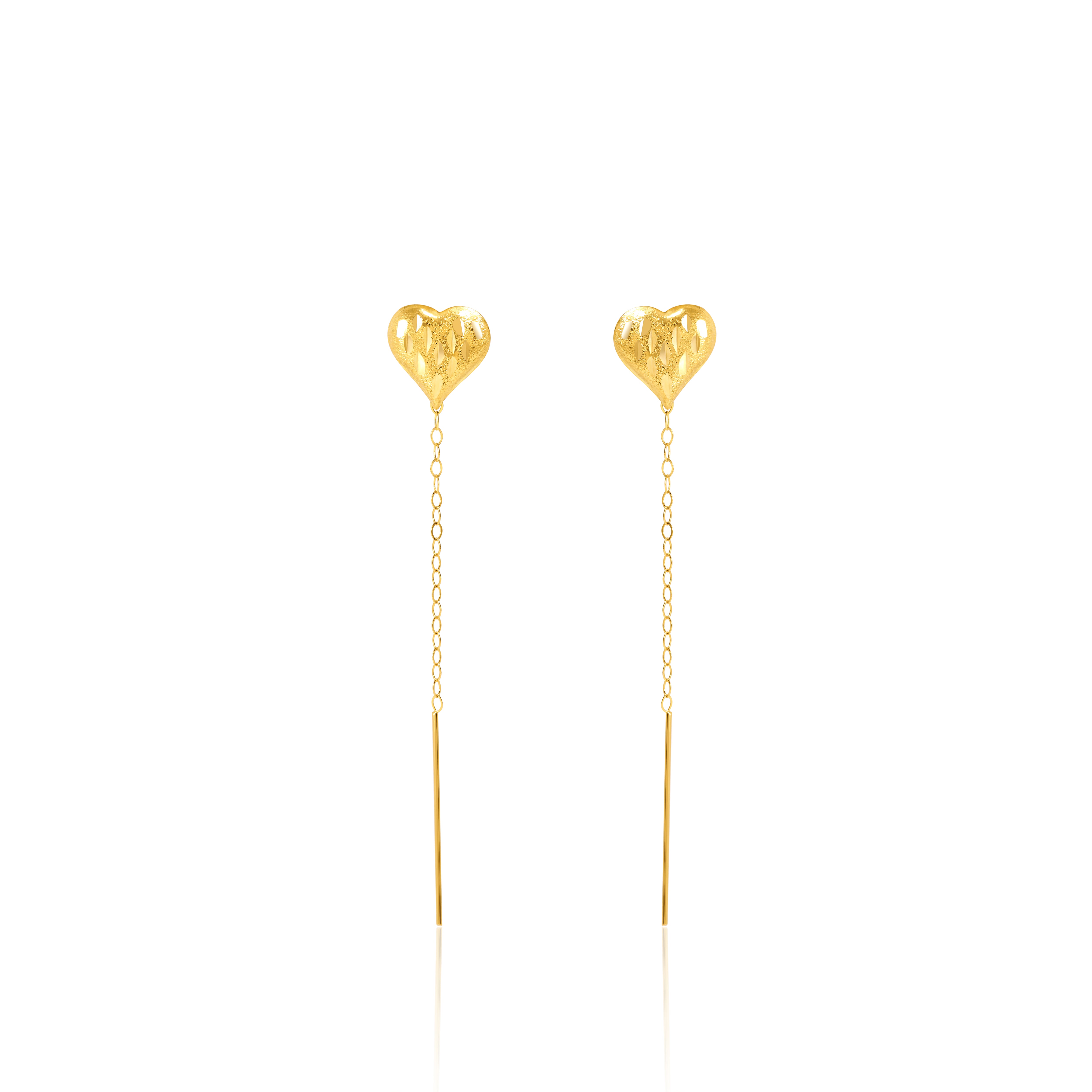 18K Pure Gold Heart Hanging Earring Set Talagold