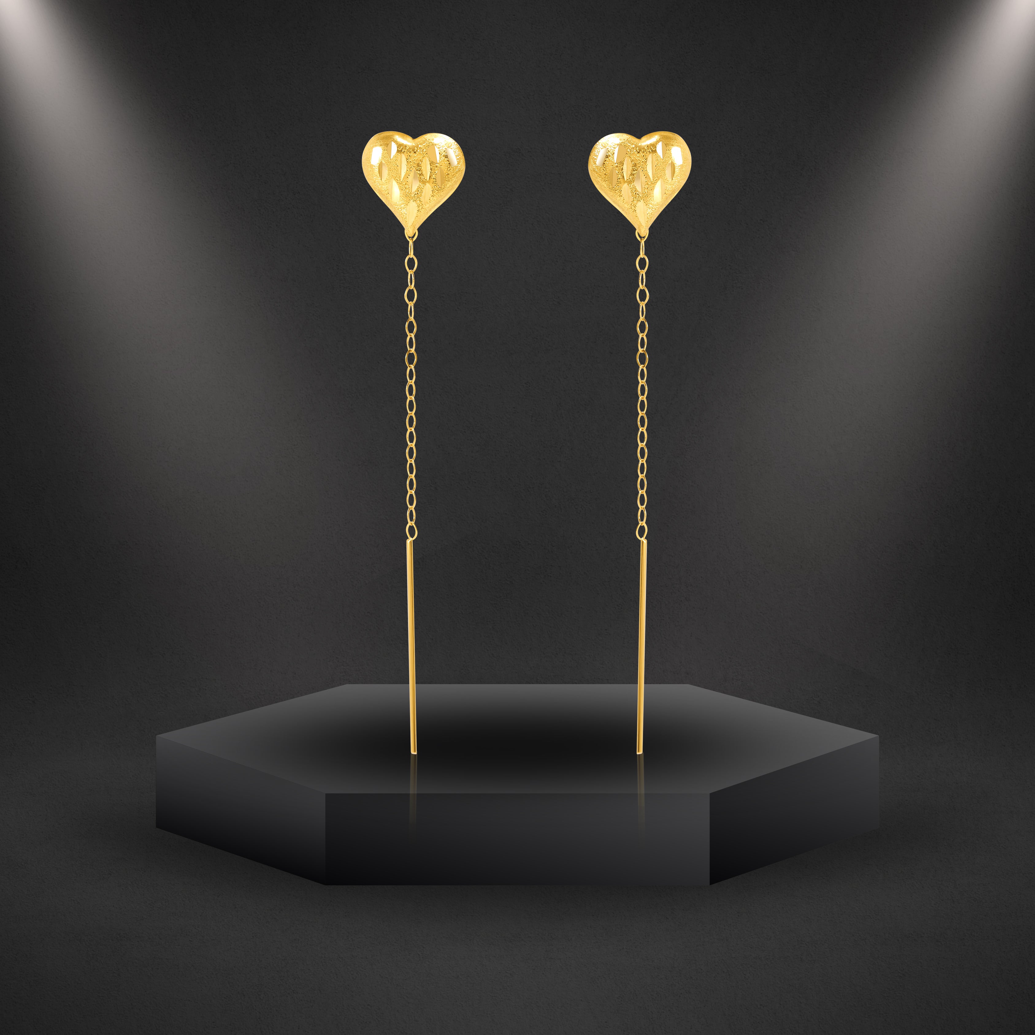 18K Pure Gold Heart Hanging Earring Set Talagold