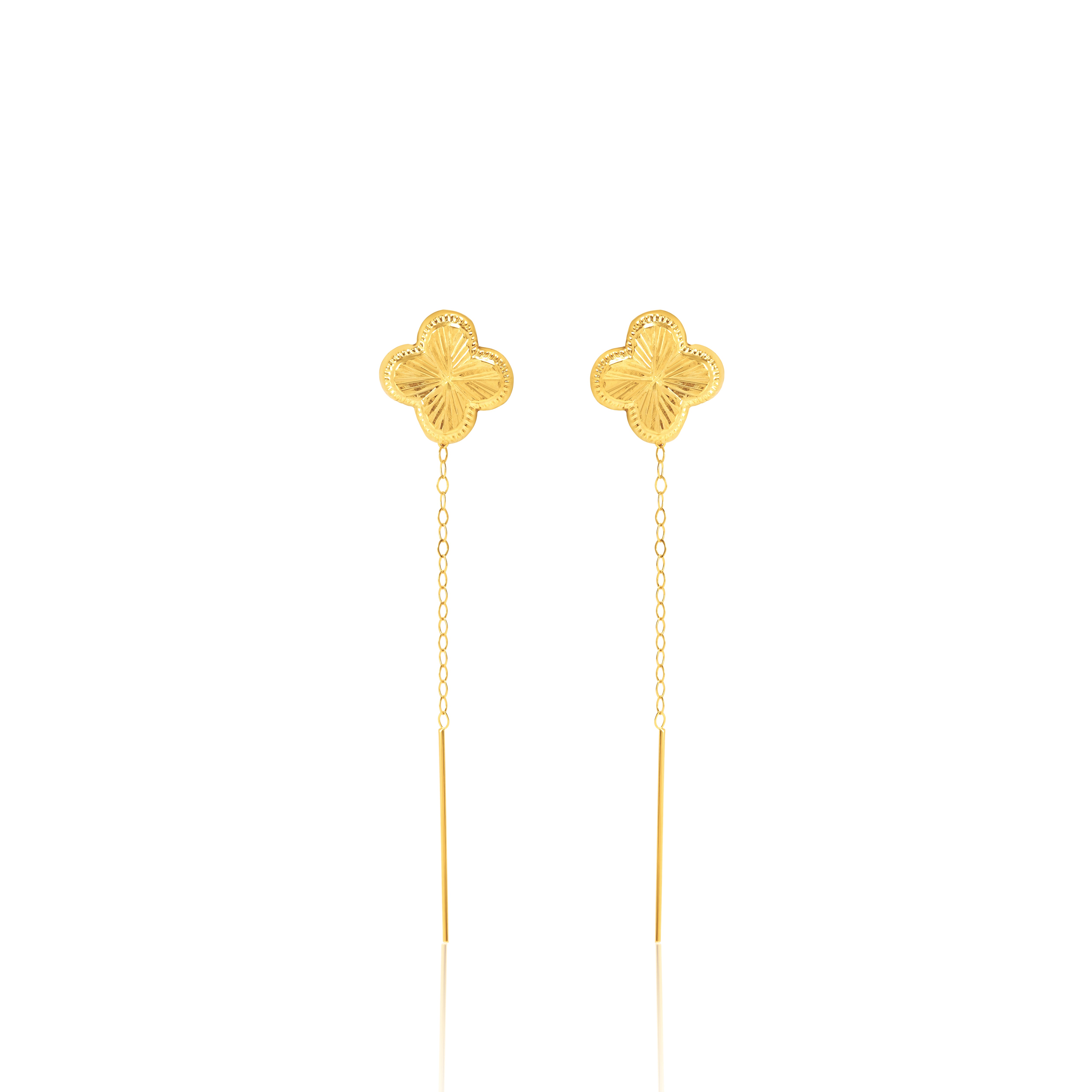 18K Pure Gold Flower Hanging Earring Set Talagold