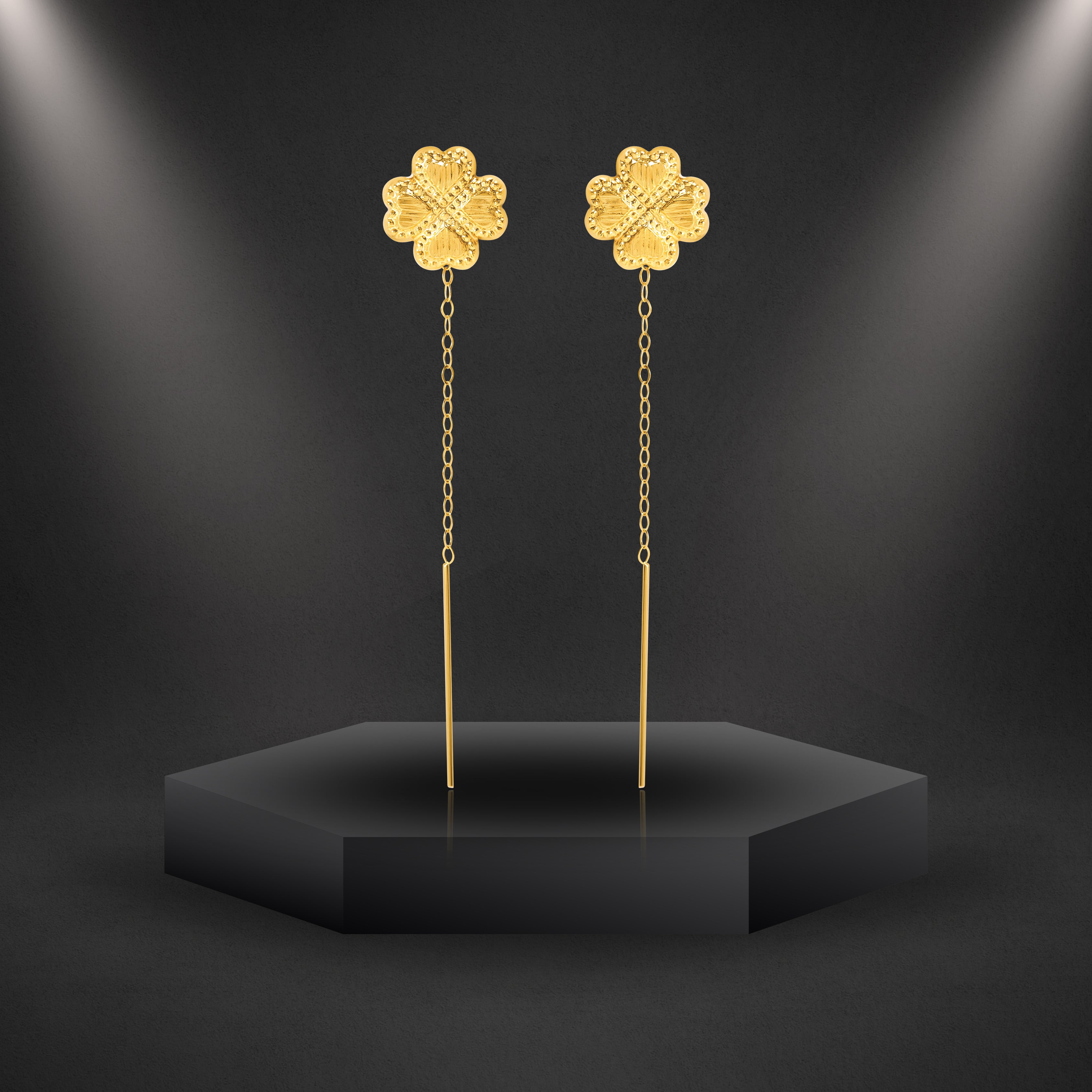 18K Pure Gold Flower Hanging Earring Set Talagold