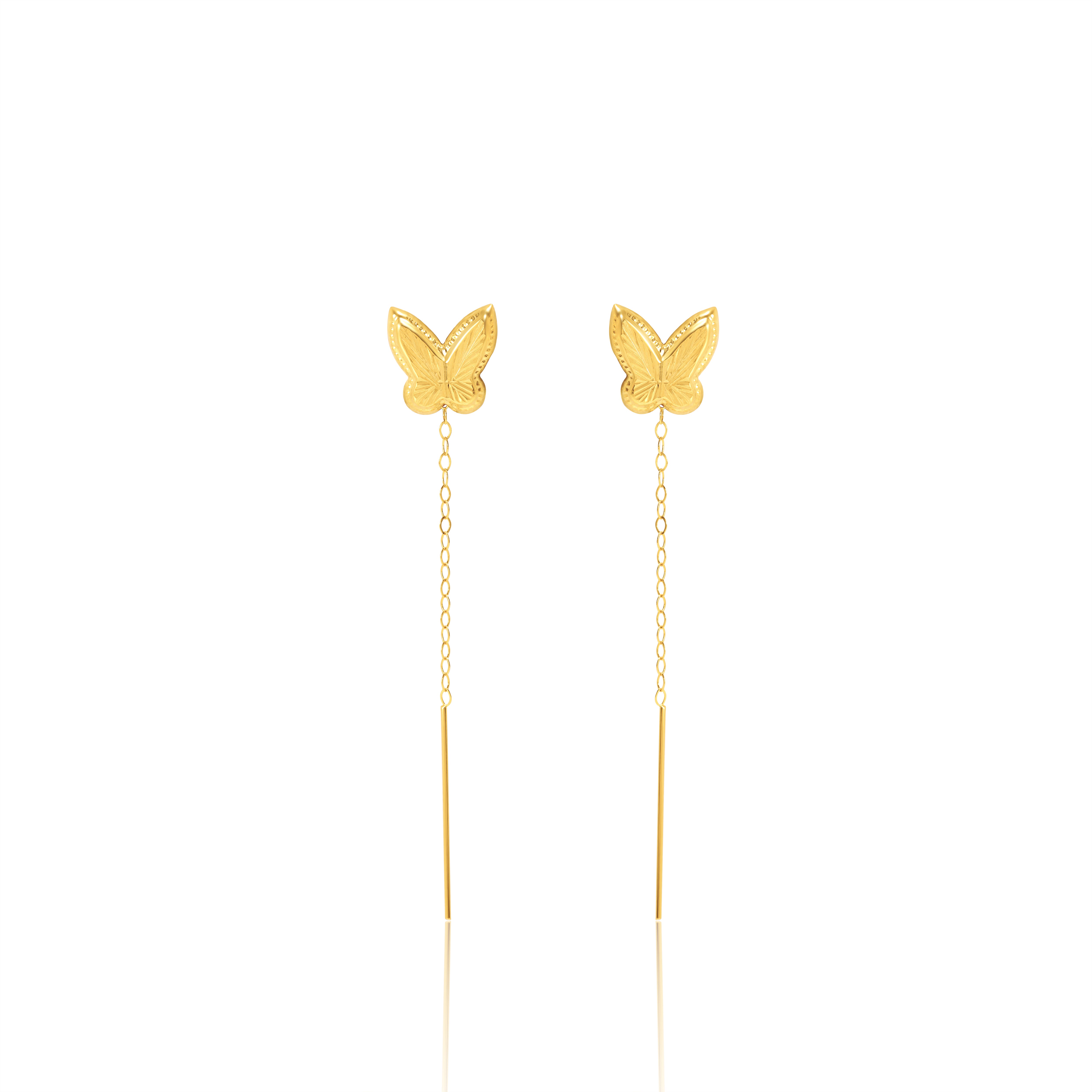 18K Pure Gold Butterfly Hanging Earring Set Talagold