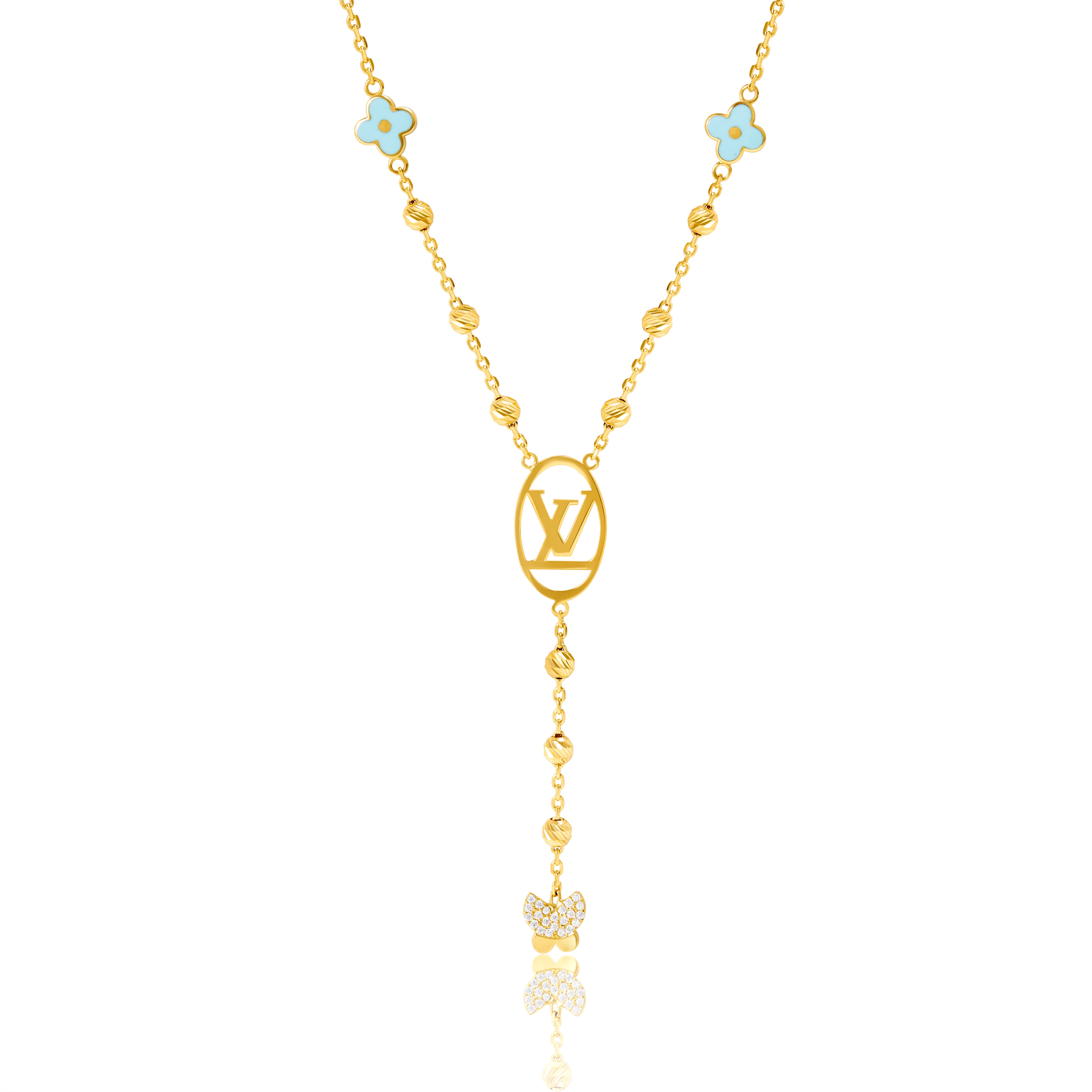 18K Pure Gold L.V Seed Butterfly Necklace