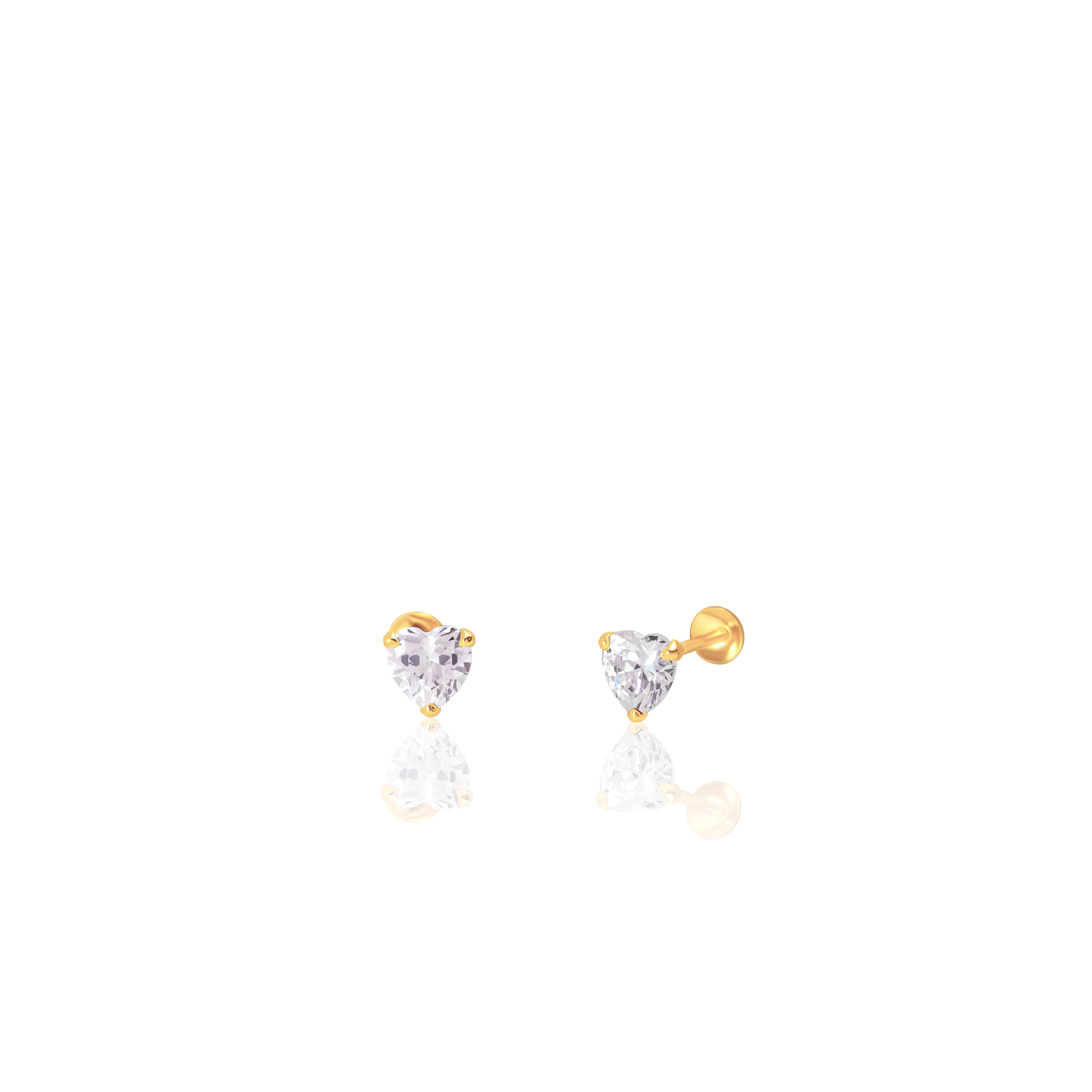 18K Pure Gold Heart Stone Screw Earring Set Talagold