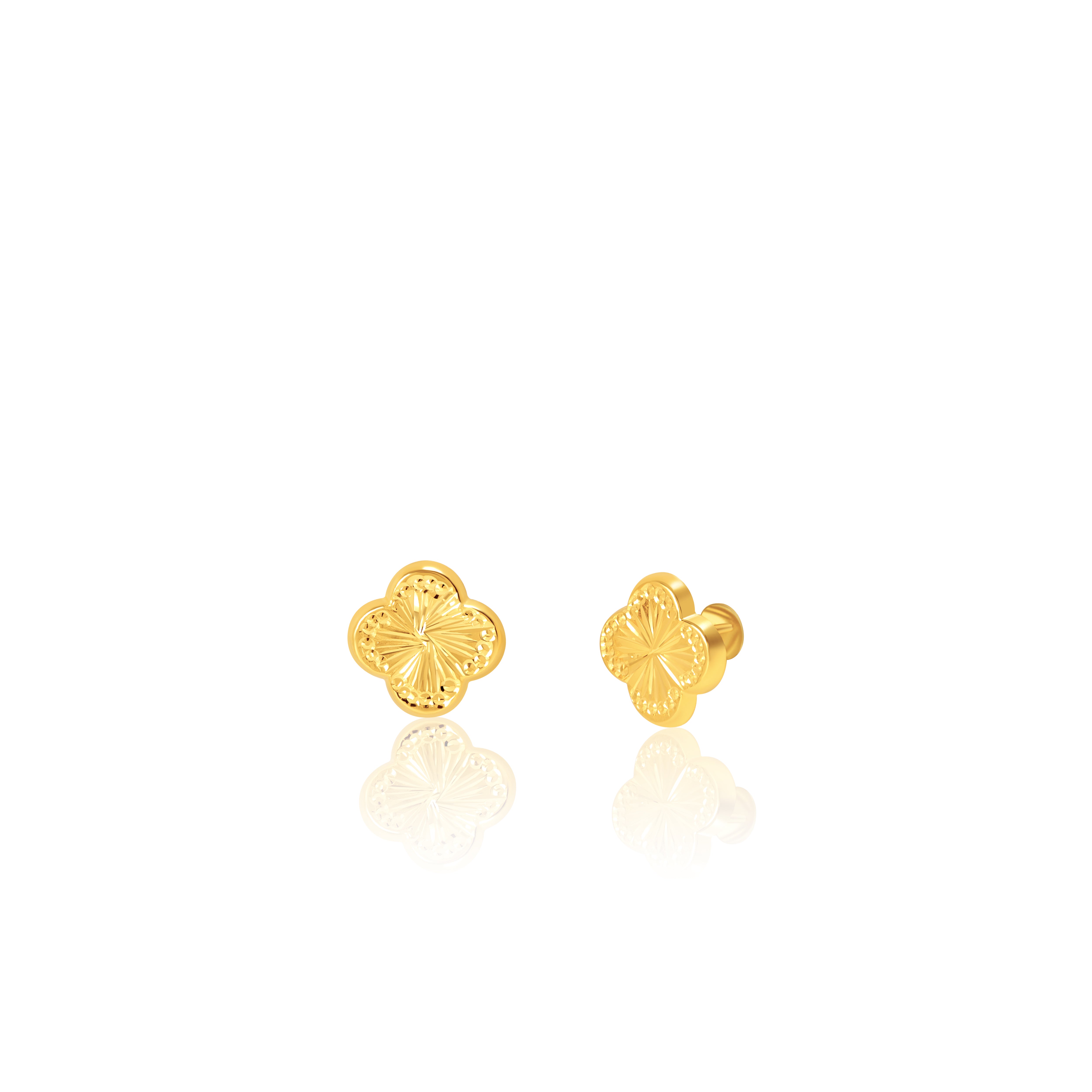 18K Pure Gold Flower Screw Earring Set Talagold