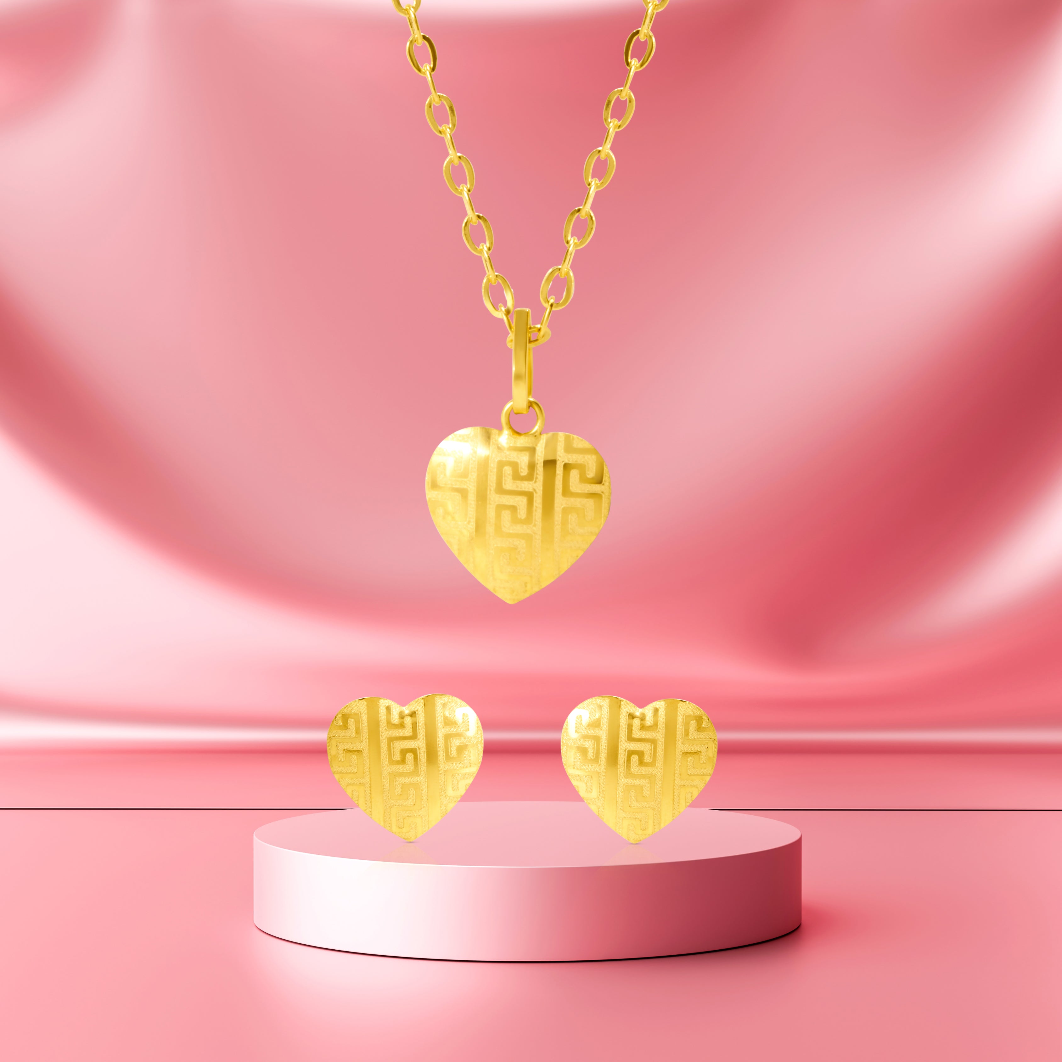 18K Pure Gold Heart Jewelry Set Talagold