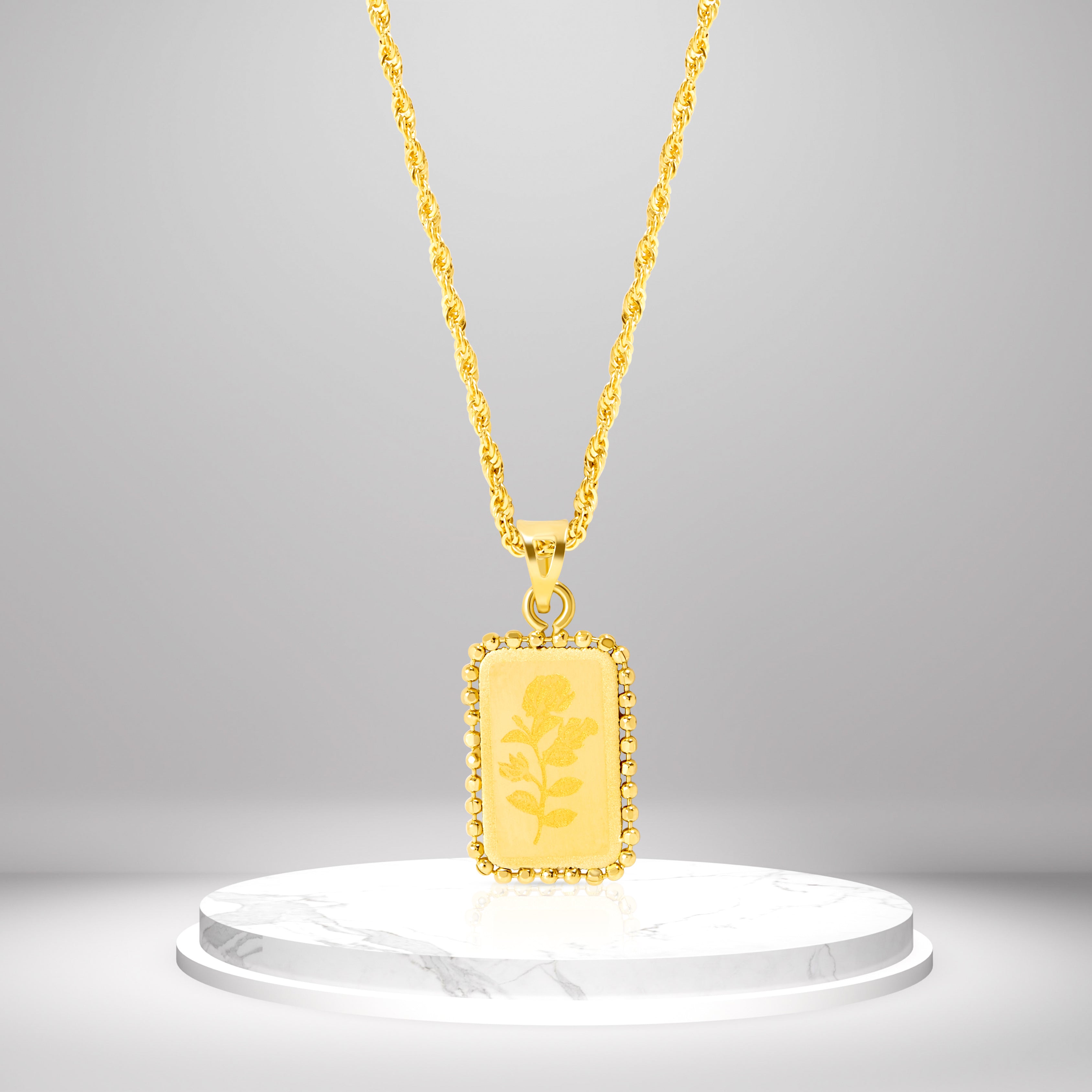 18K Pure Gold Square Frame Necklace Talagold