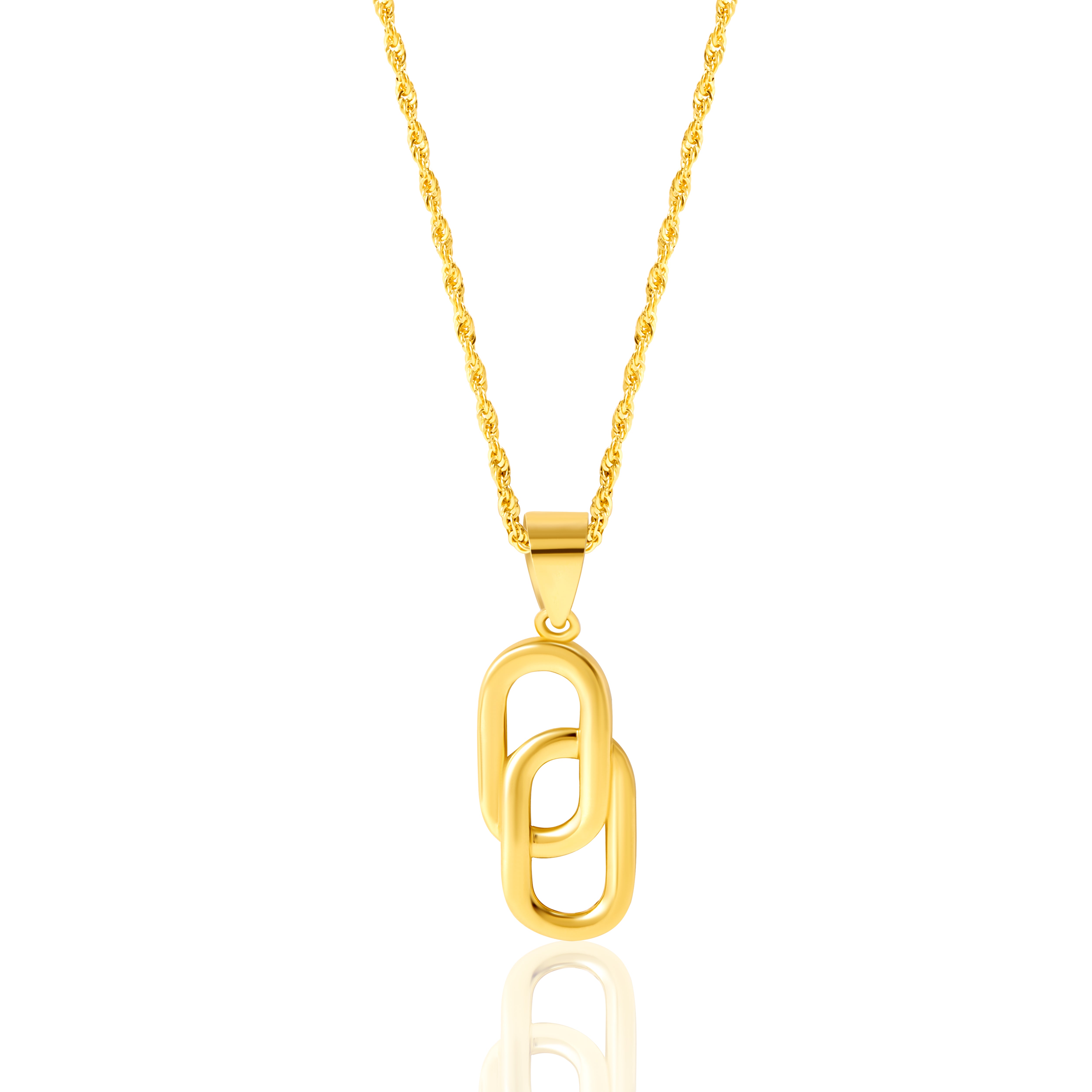 18K Pure Gold Double Square Linked Necklace Talagold