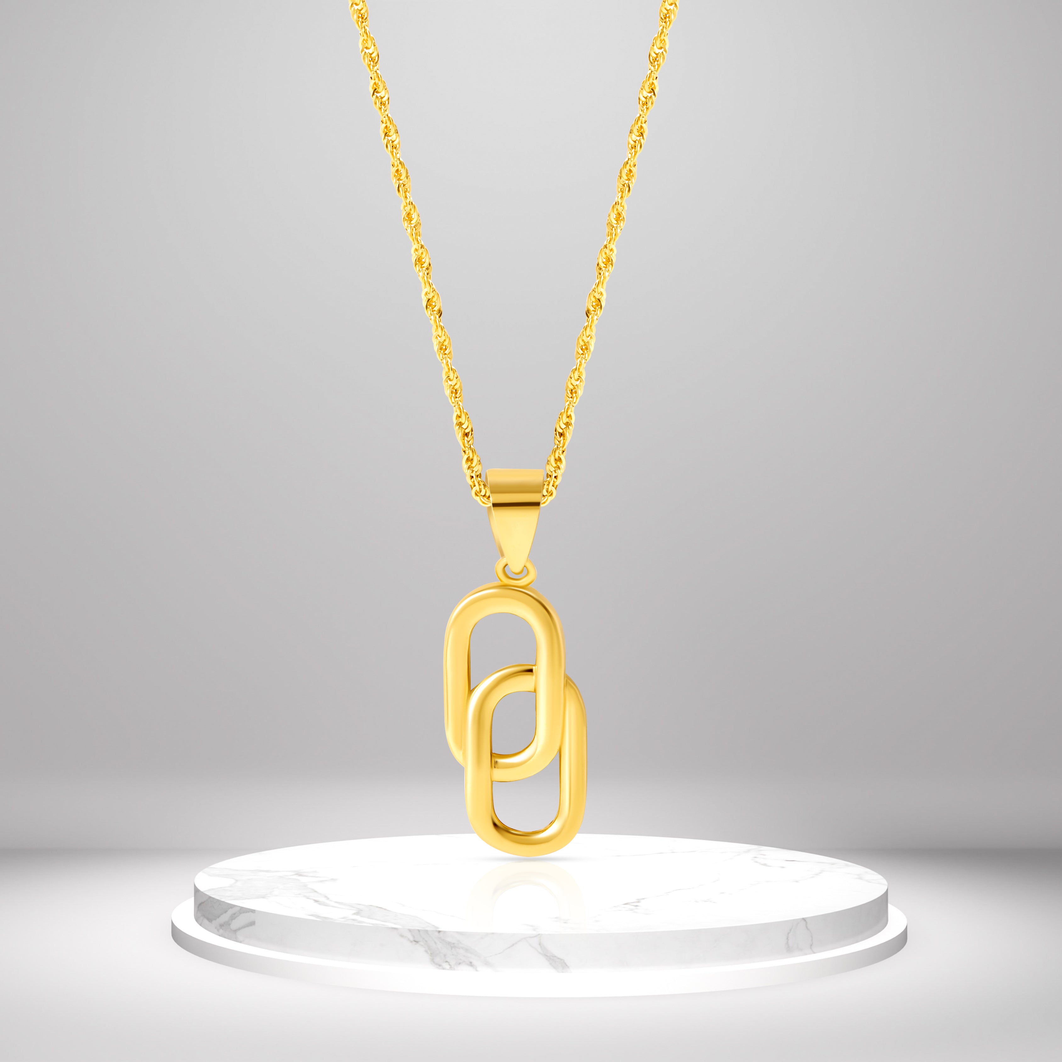 18K Pure Gold Double Square Linked Necklace Talagold