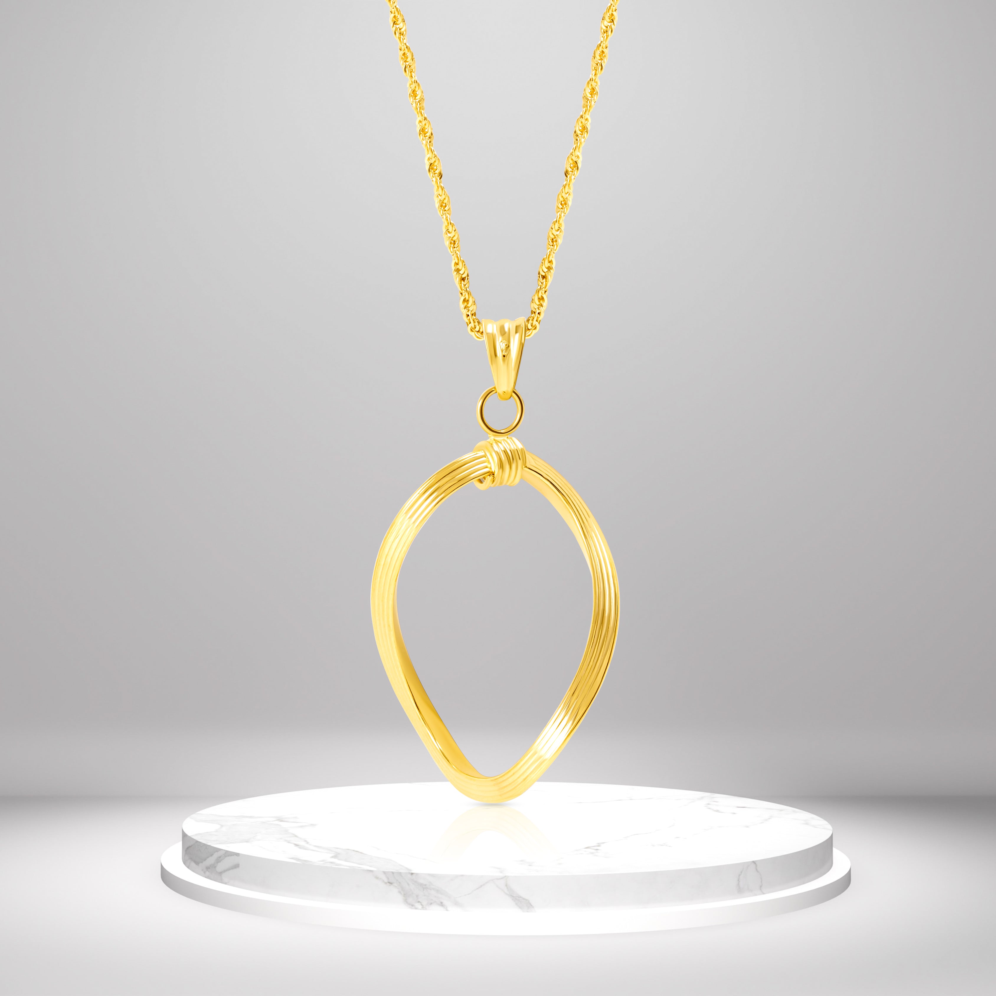 18K Pure Gold Twisted Oval Necklace Talagold