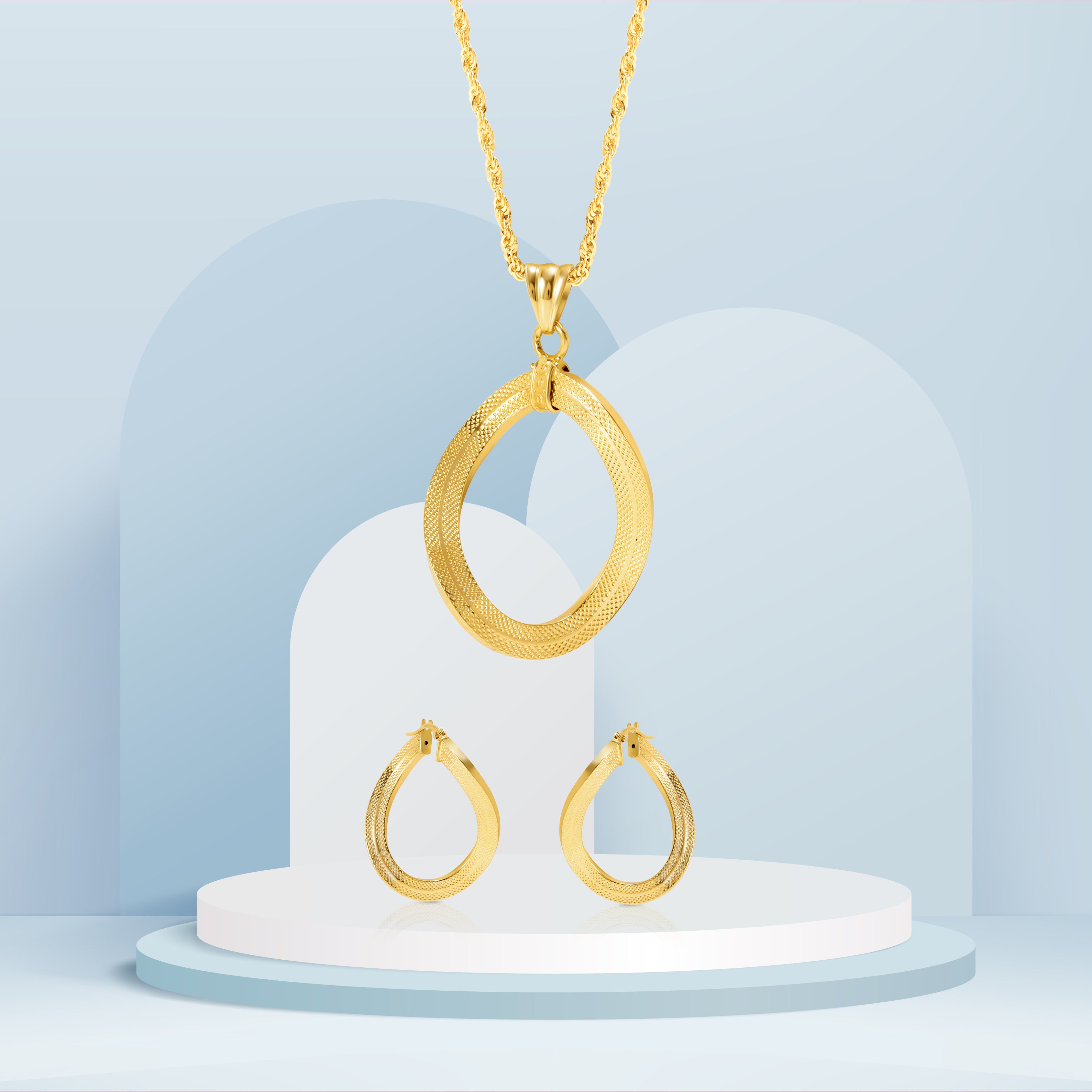 18K Pure Gold Oval Twisted Jewelry Set Talagold