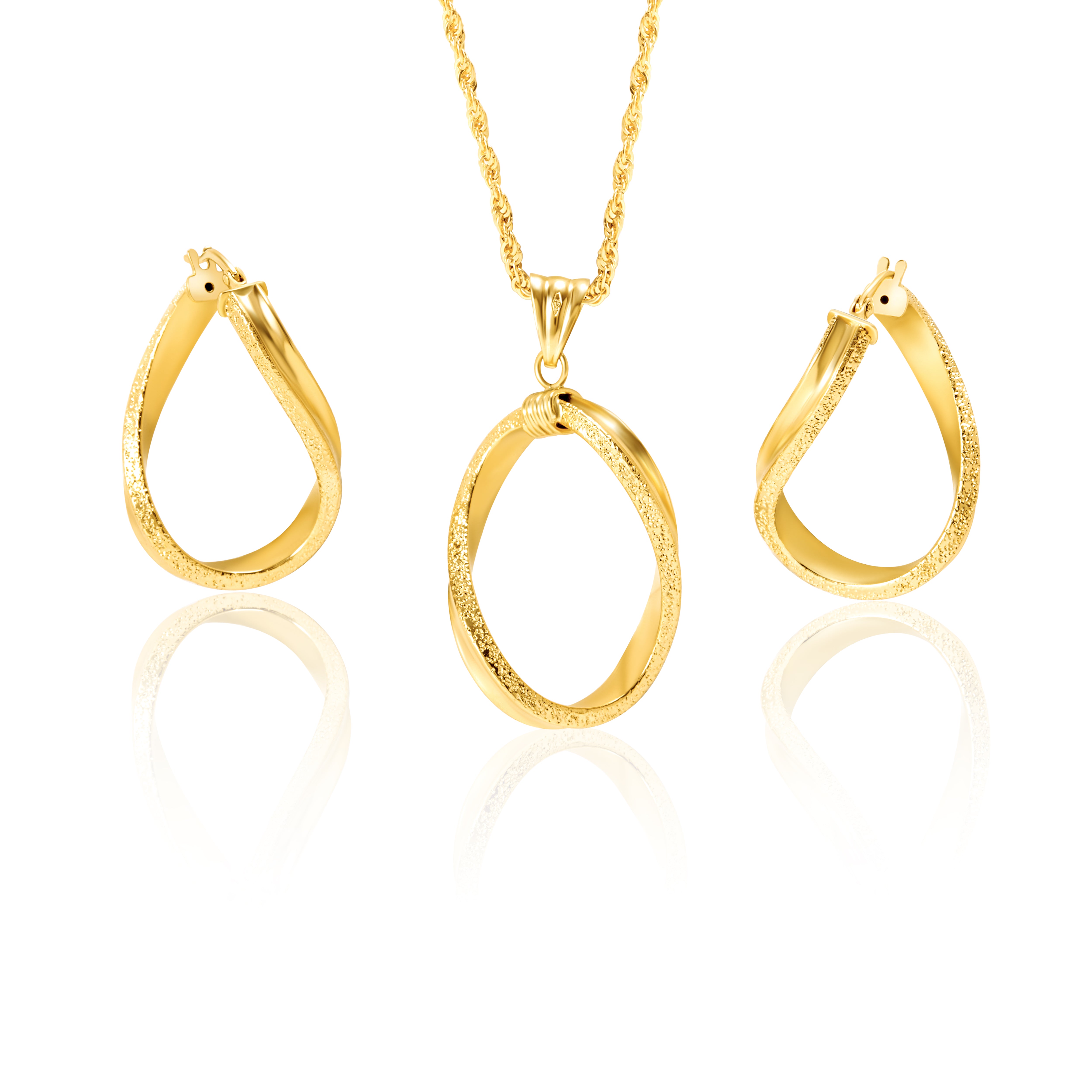 18K Pure Gold Oval Twisted Jewelry Set Talagold