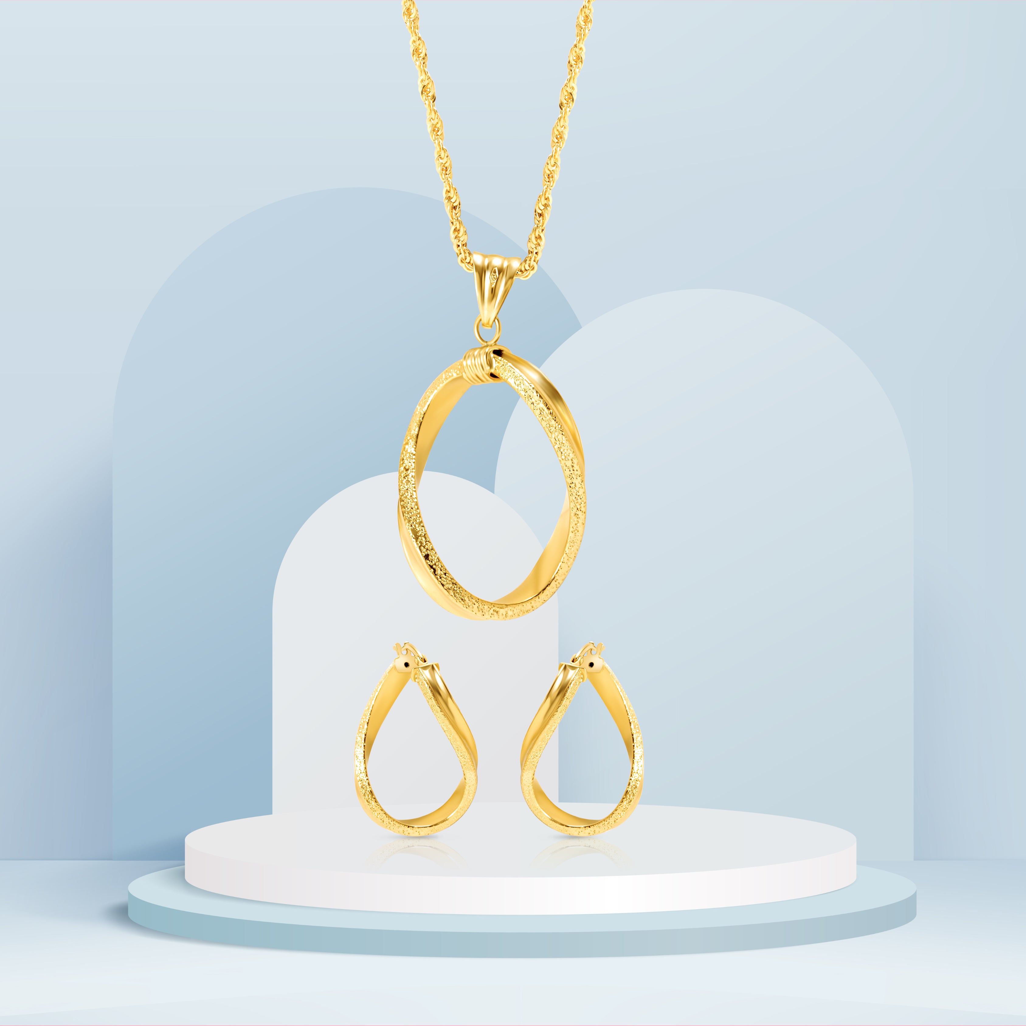 18K Pure Gold Oval Twisted Jewelry Set Talagold