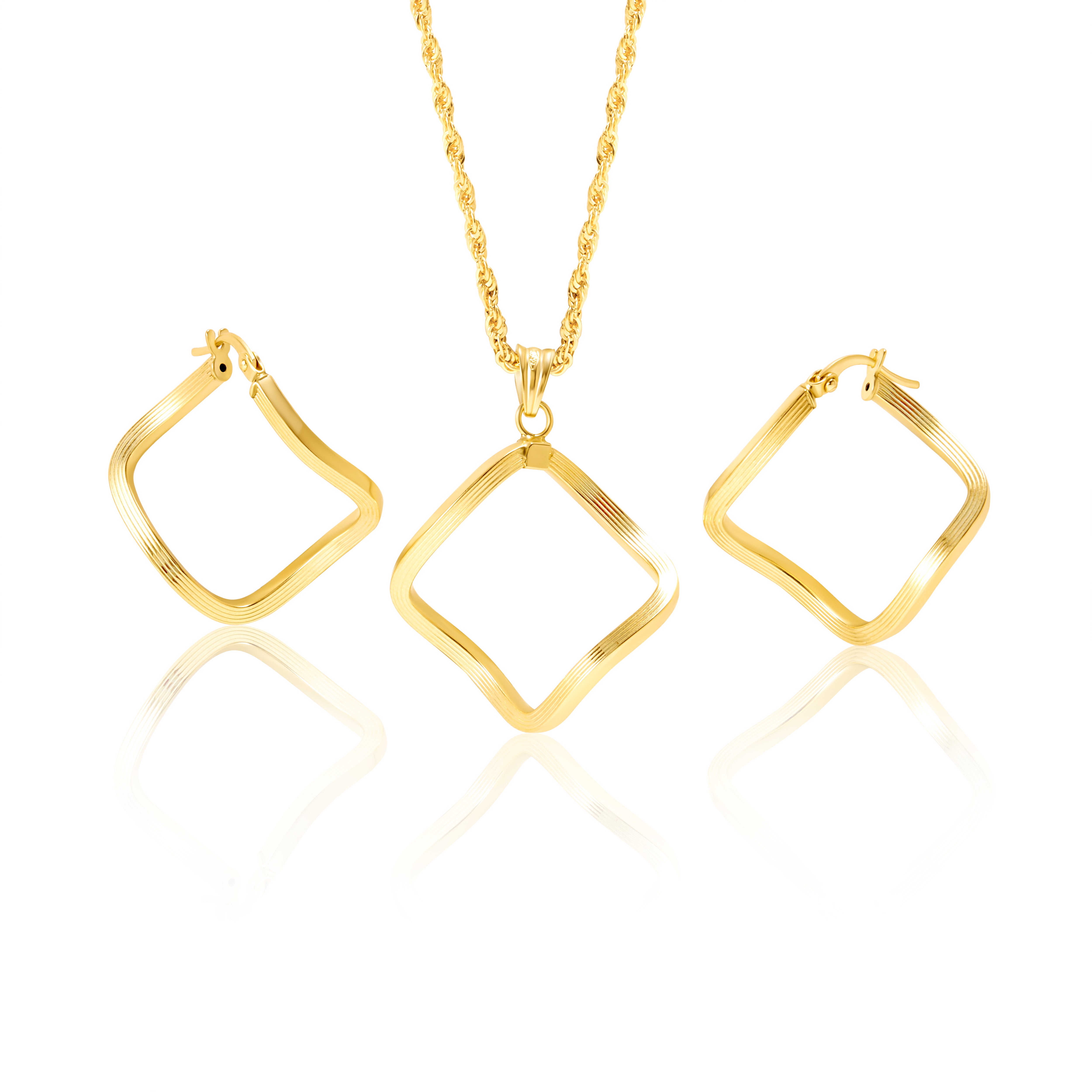 18K Pure Gold Square Twisted Jewelry Set Talagold