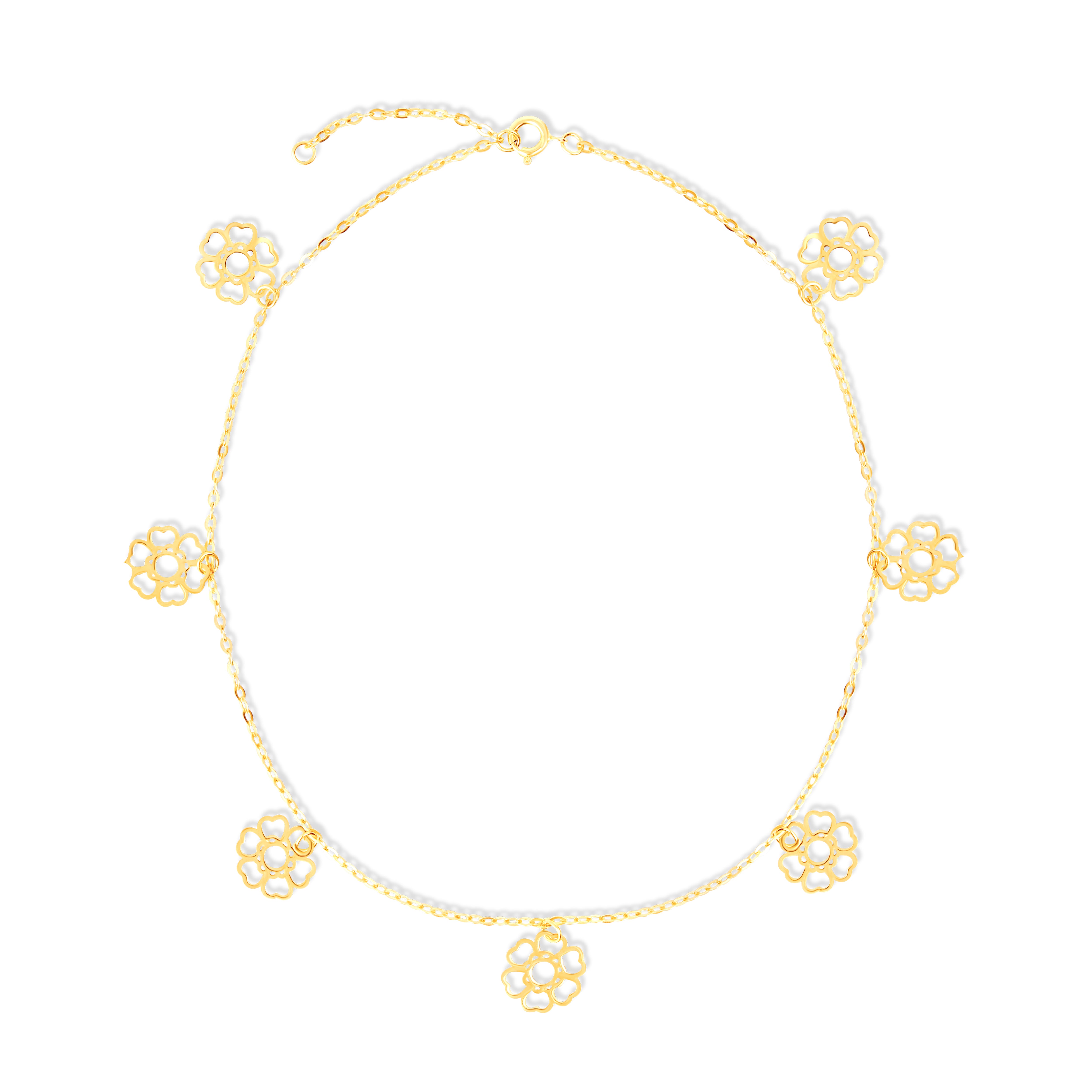 18K Pure Gold Hanging Flower Anklet Talagold