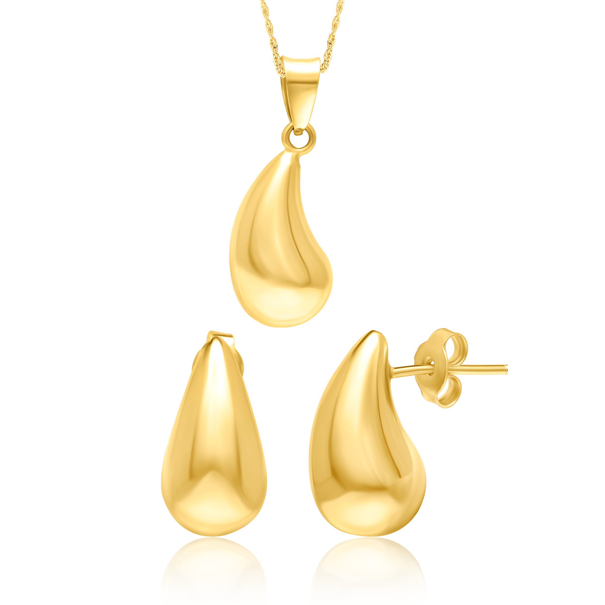 18K Pure Gold Curved Drop Jewelry Set
