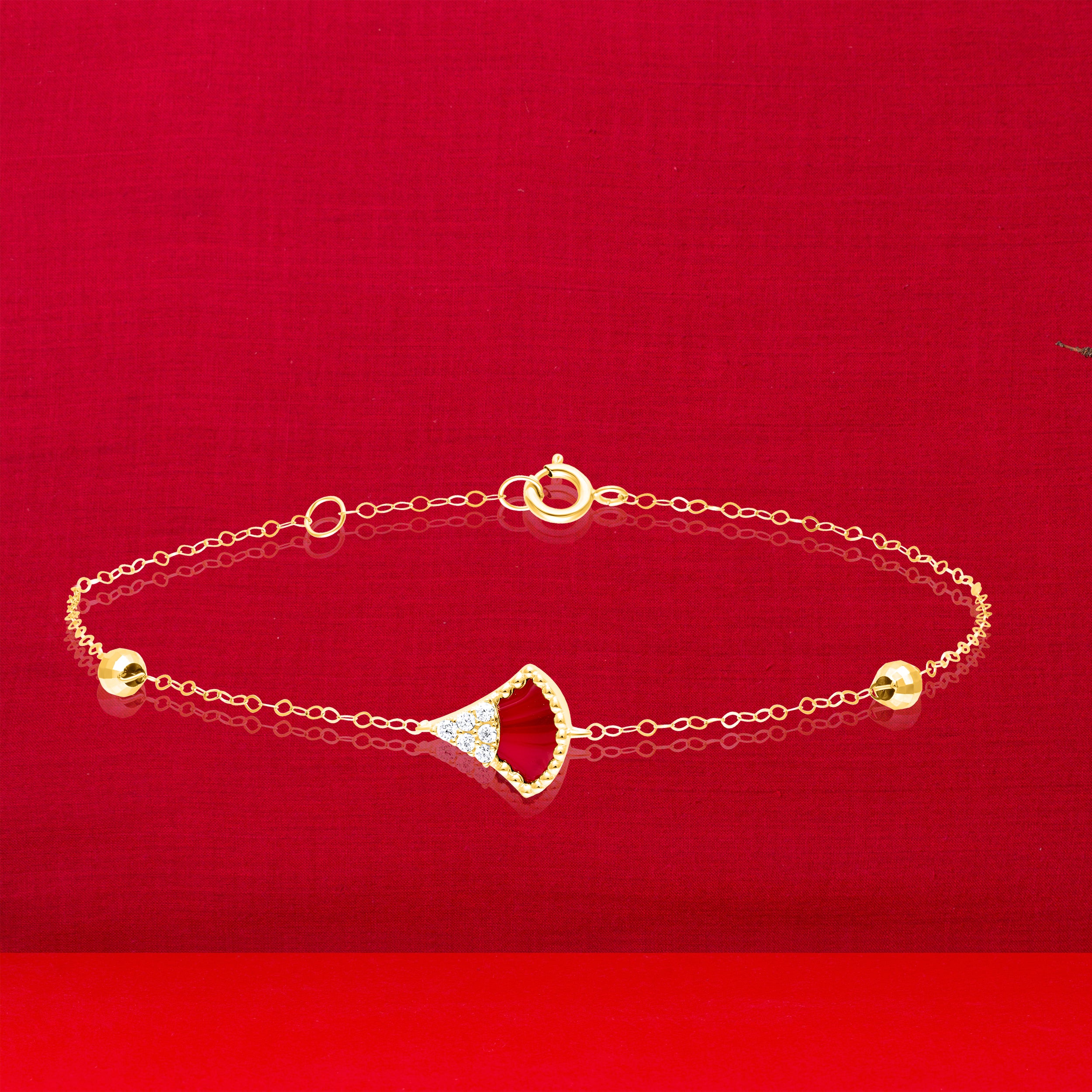 18K Pure Gold Red Stone Seed Bracelet