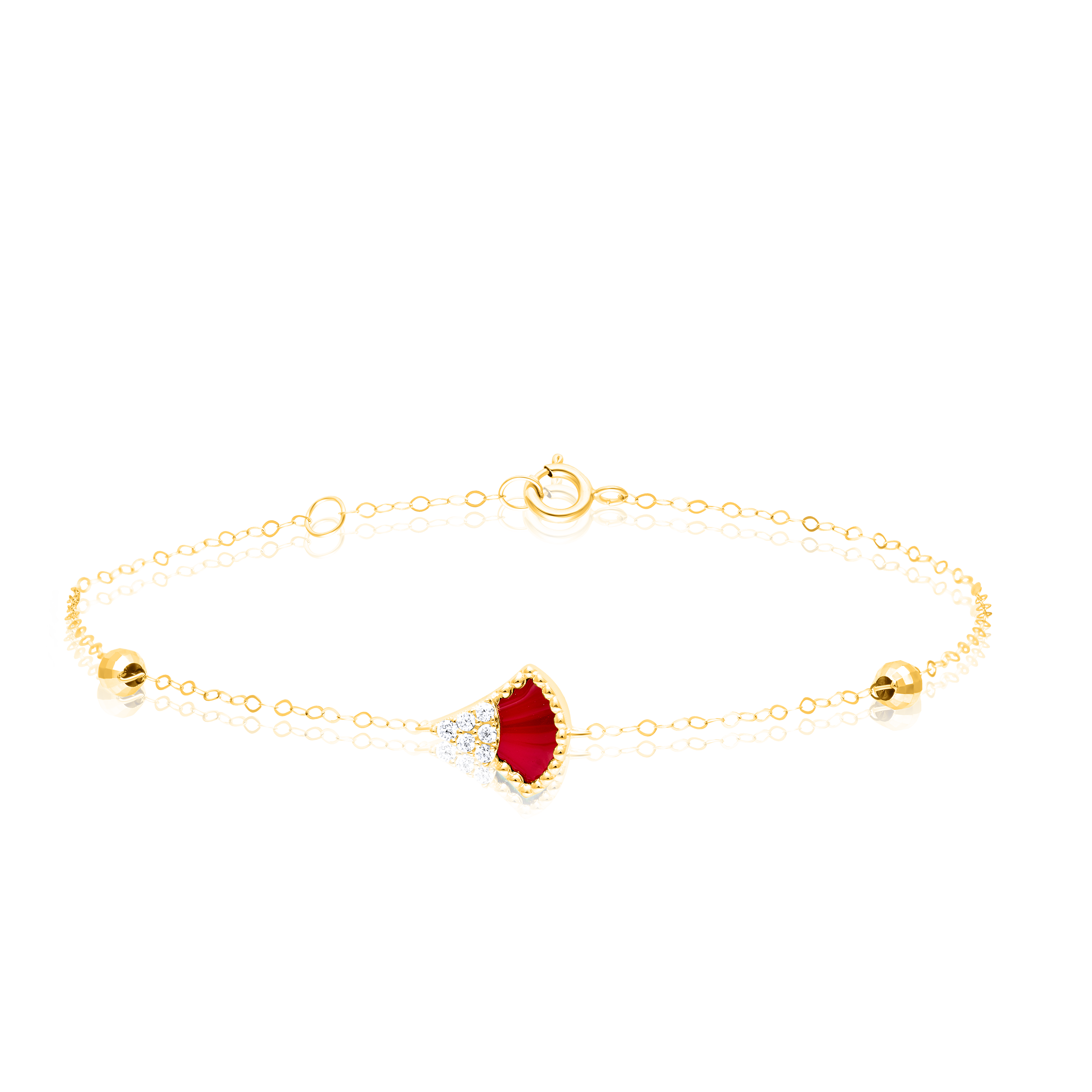 18K Pure Gold Red Stone Seed Bracelet