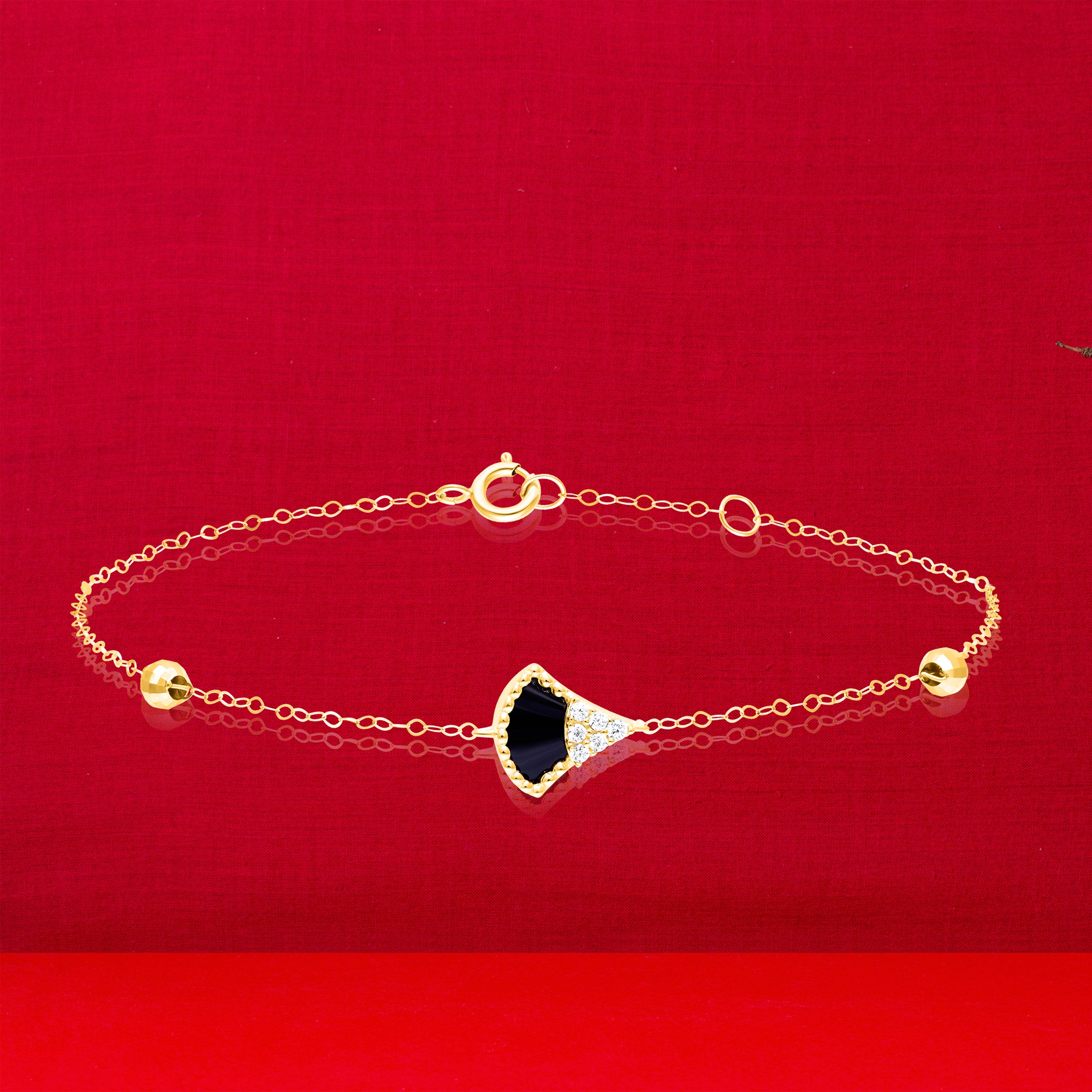 18K Pure Gold Black Stone Seed Bracelet