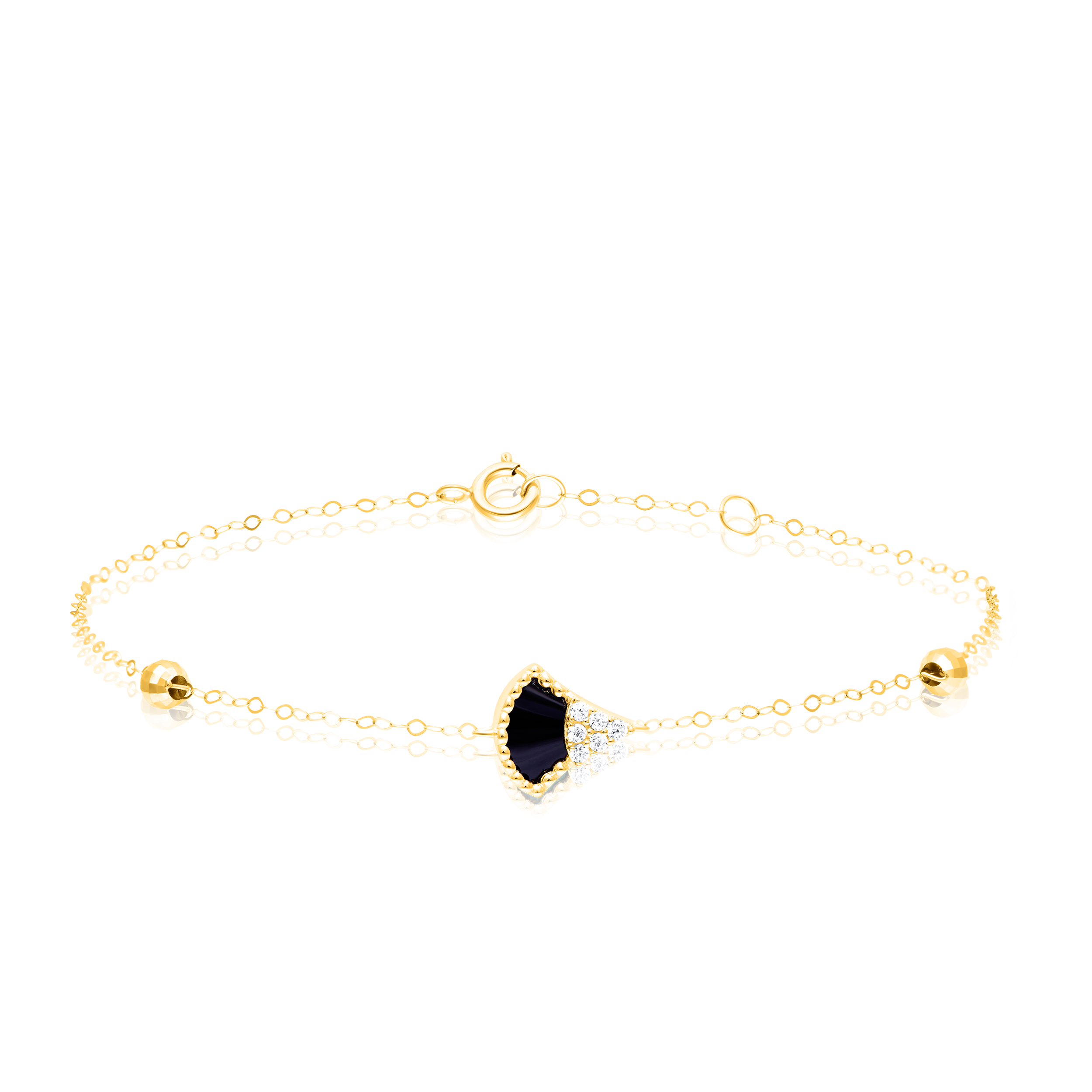 18K Pure Gold Black Stone Seed Bracelet