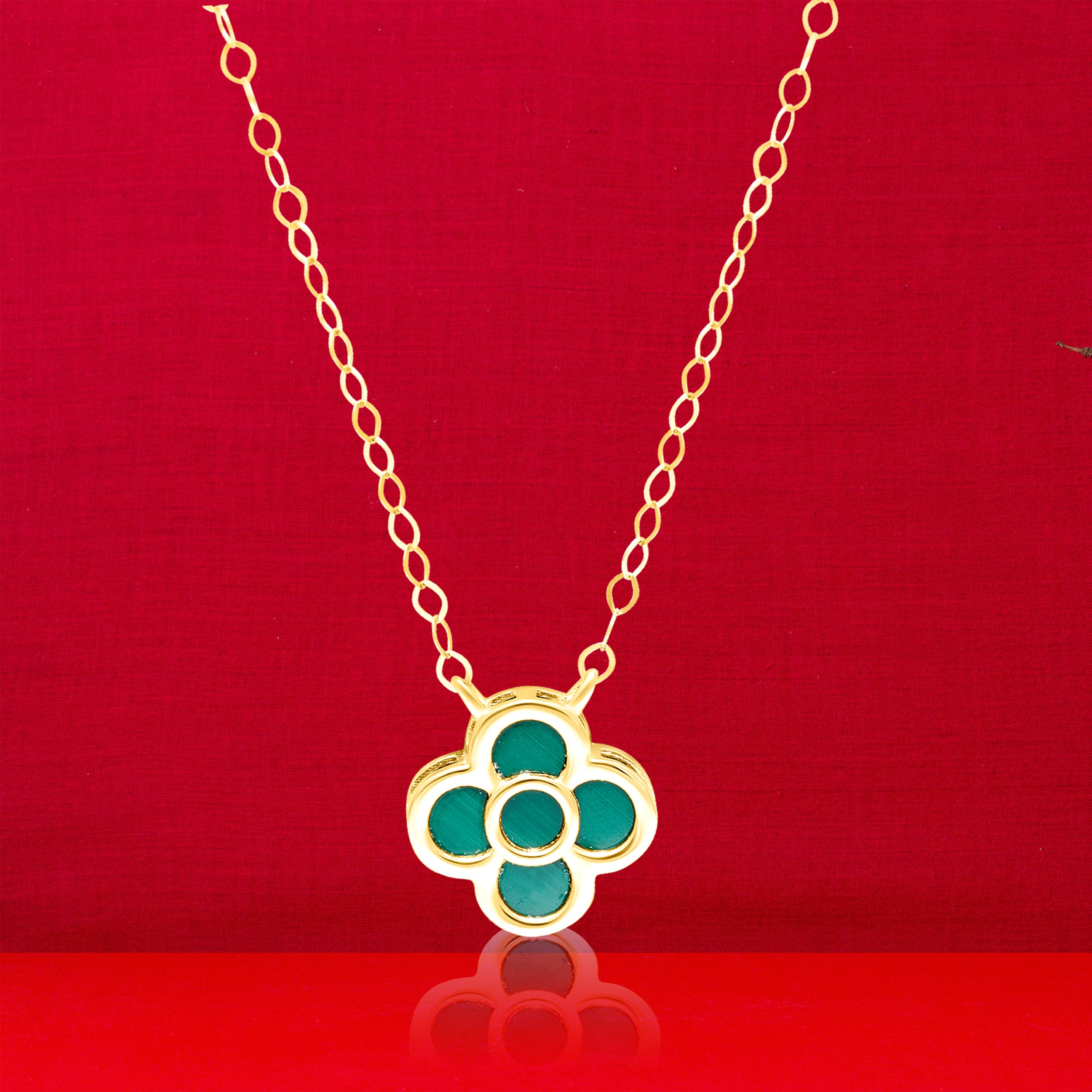 18K Pure Gold Green Flower Necklace