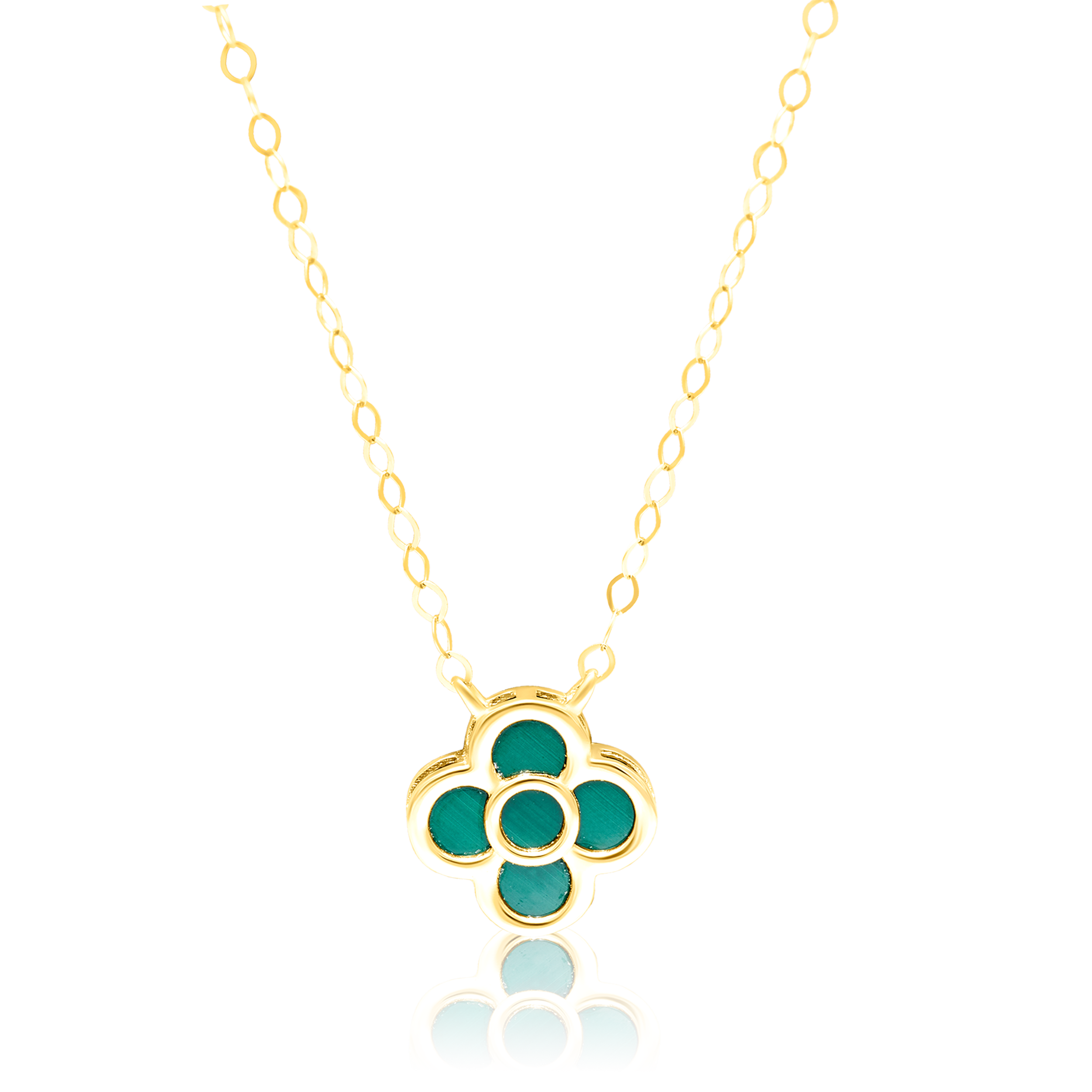 18K Pure Gold Green Flower Necklace