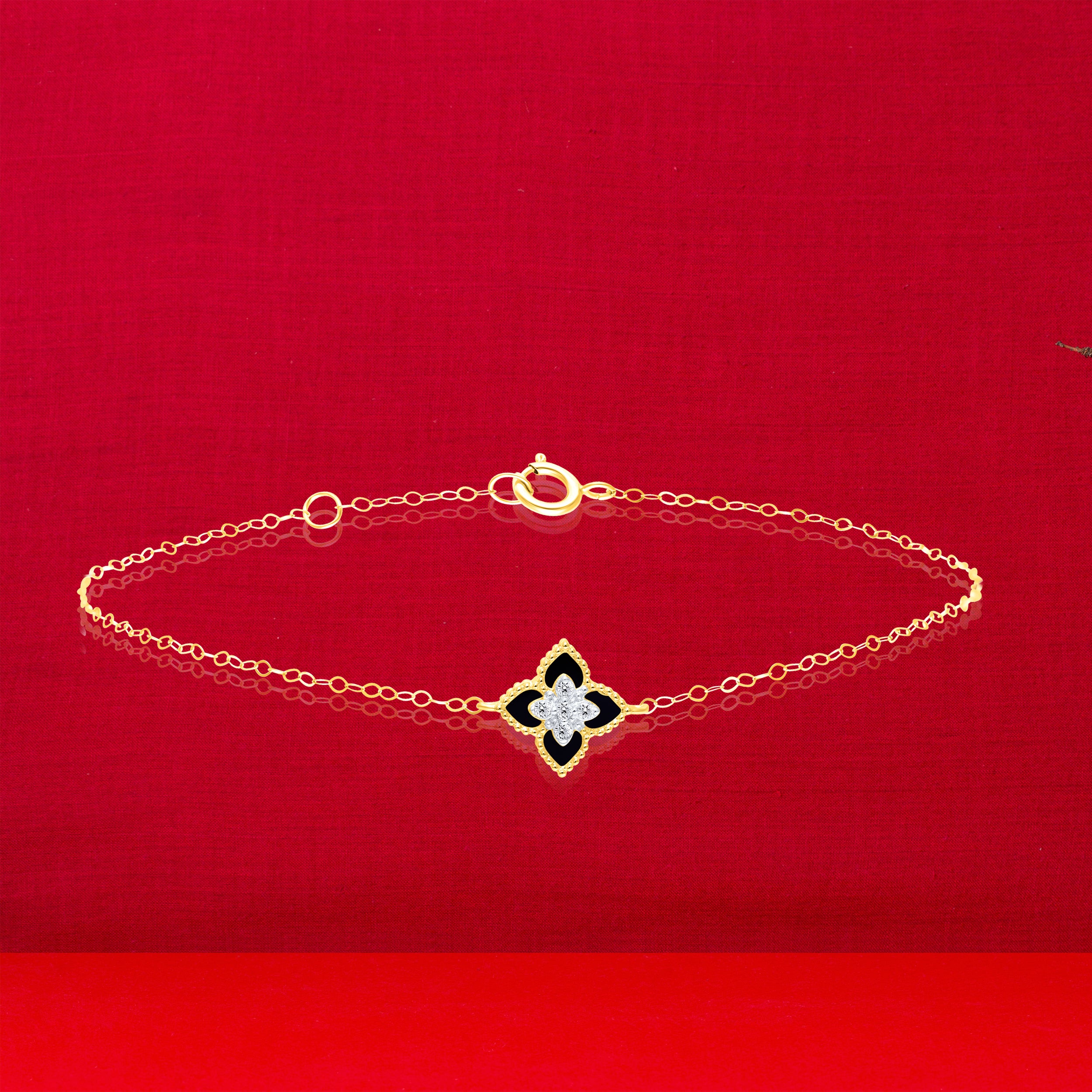 18K Pure Gold Black Flower Bracelet