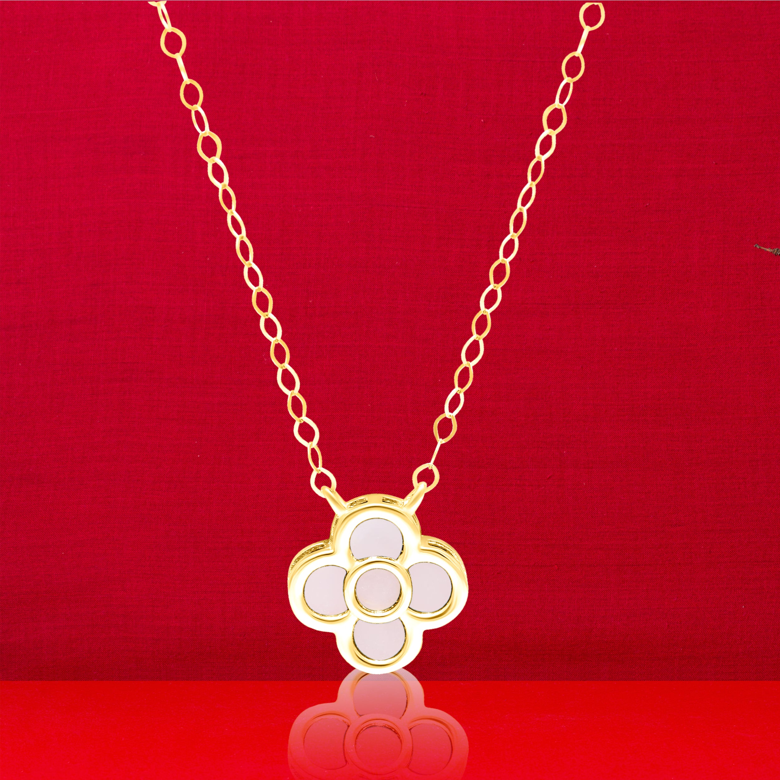 18K Pure Gold White Pink Flower Jewelry Set