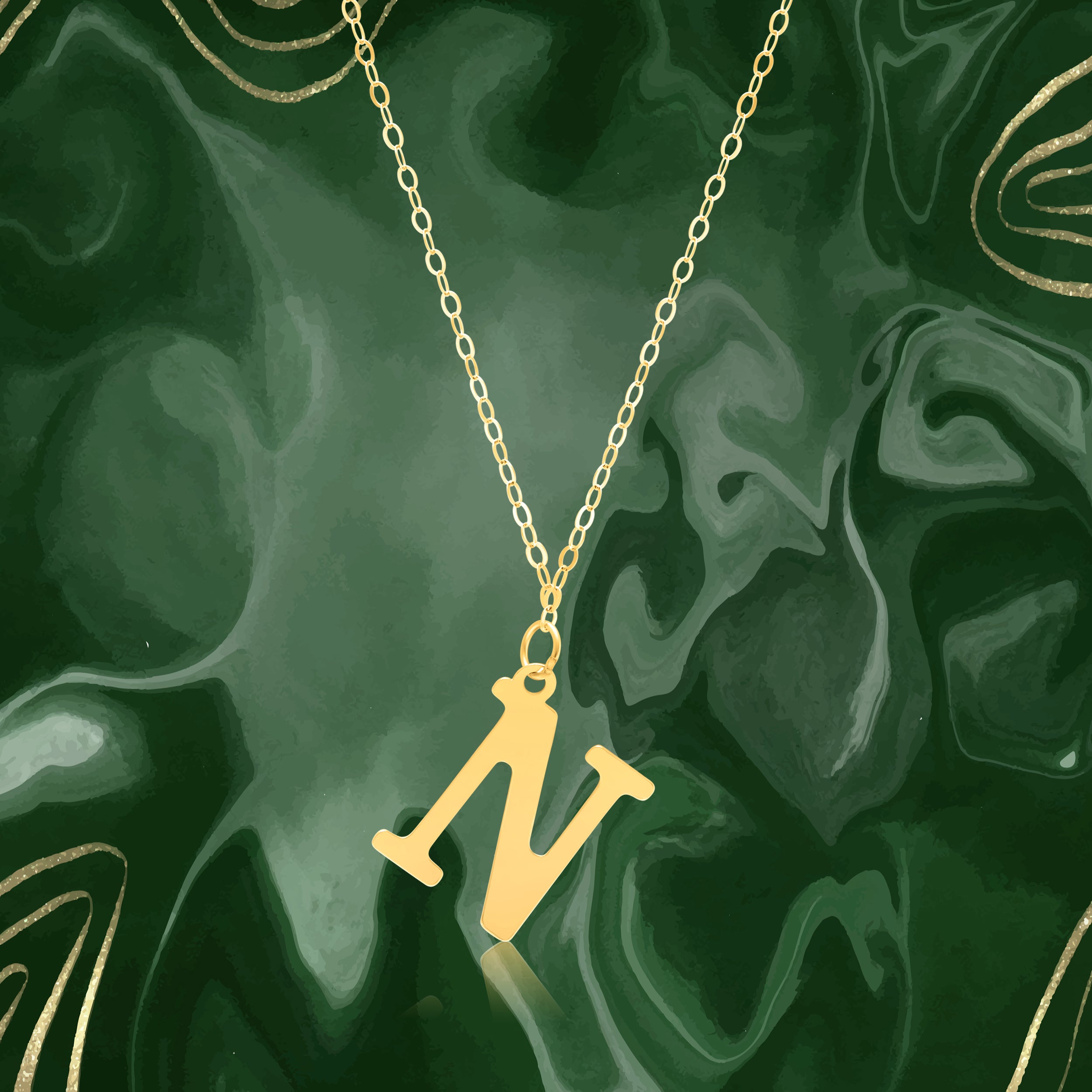 18K Pure Gold Fine Letter N Necklace