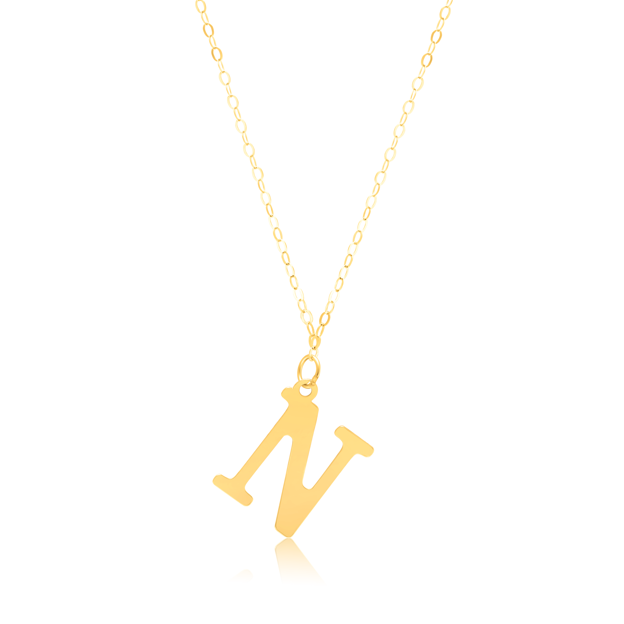 18K Pure Gold Fine Letter N Necklace