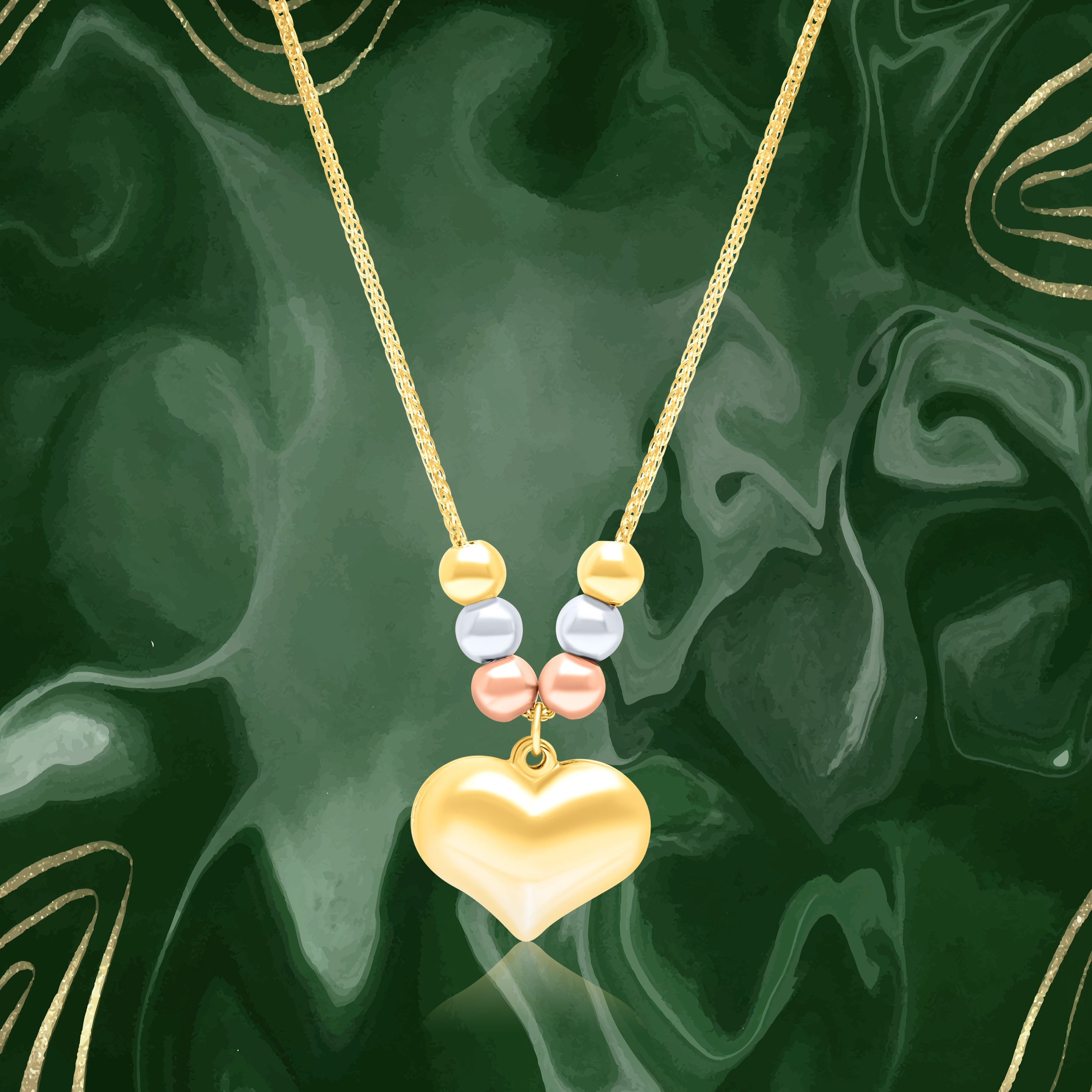 18K Pure Gold 3 Color Seed Heart Necklace