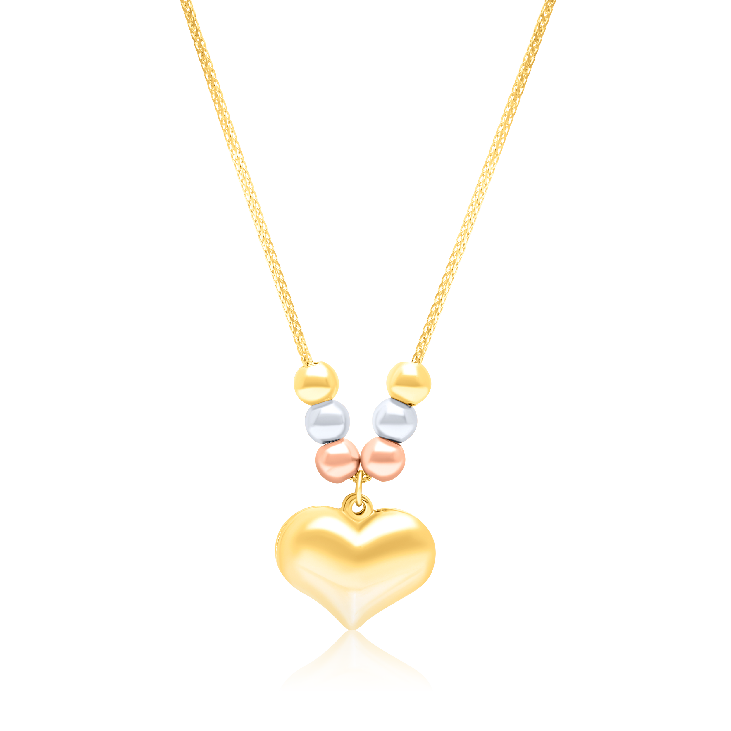 18K Pure Gold 3 Color Seed Heart Necklace