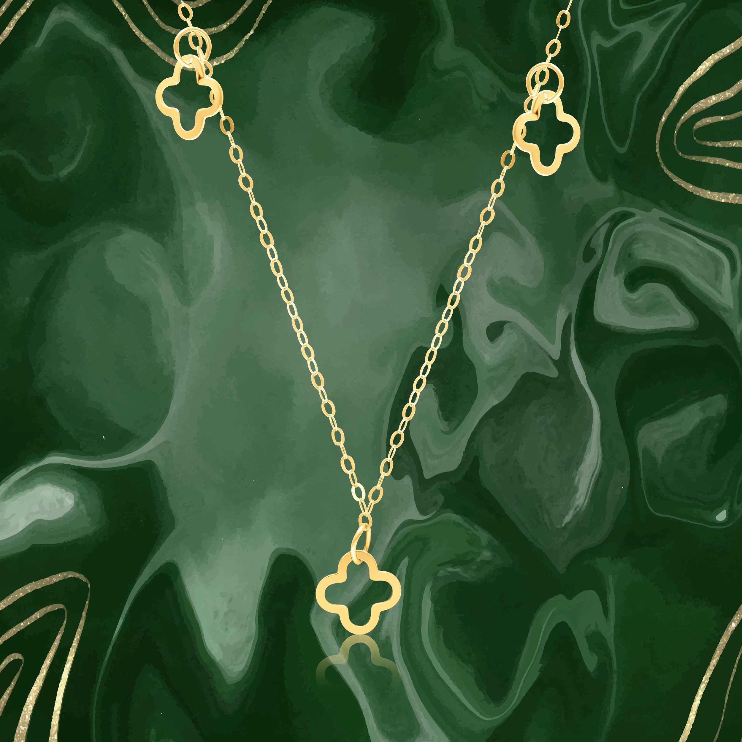 18K Pure Gold Flower Charm Necklace