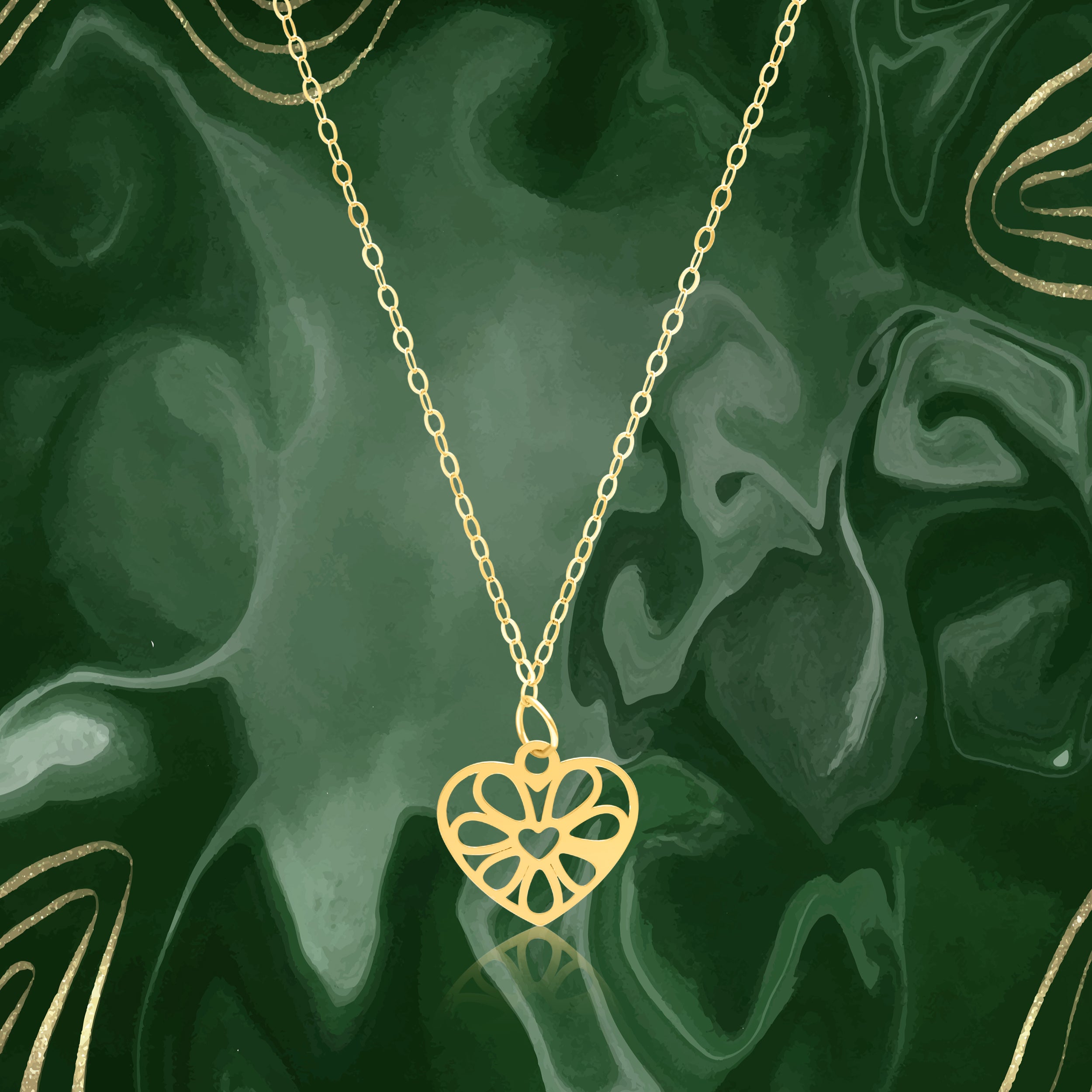 18K Pure Gold Heart Flower Fine Necklace