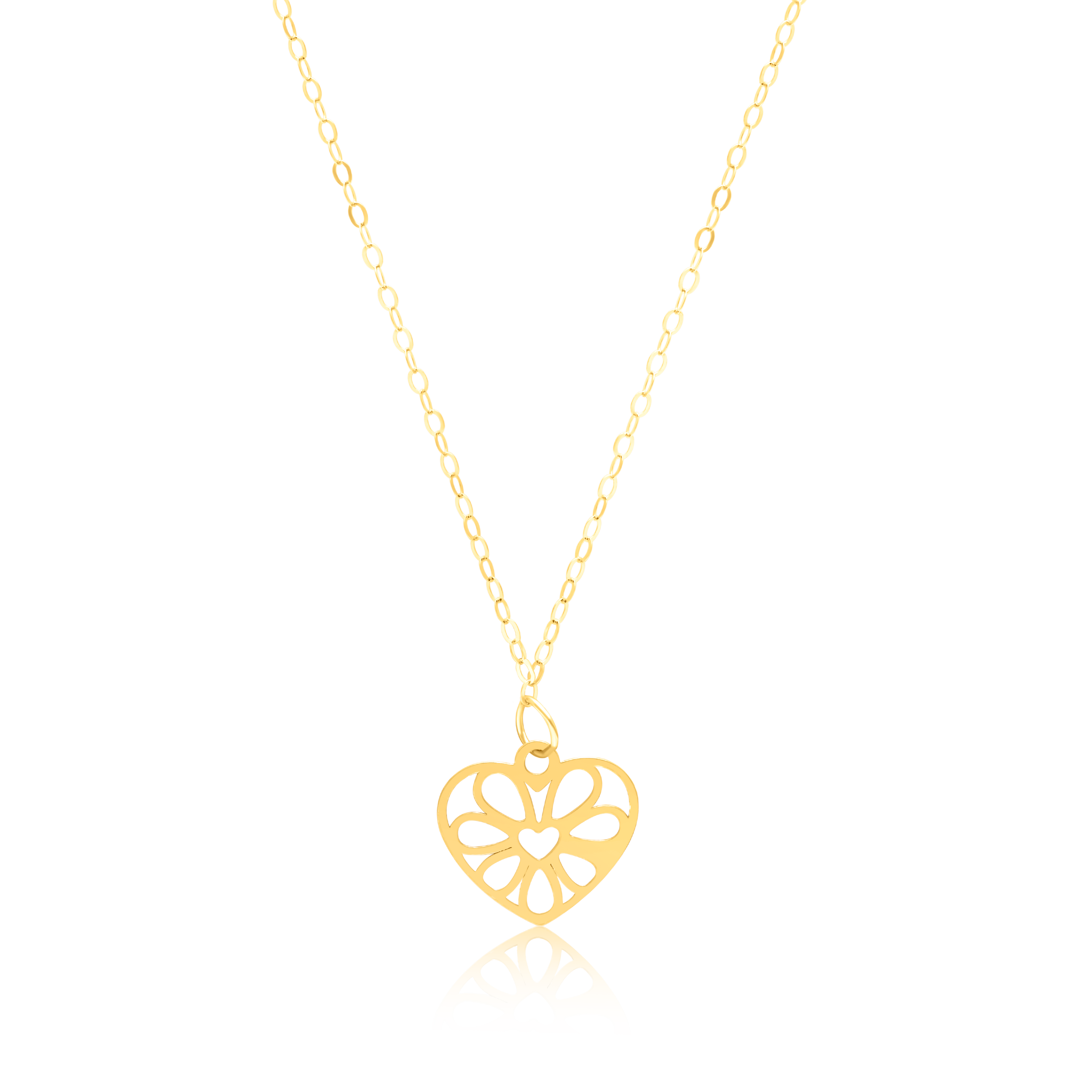 18K Pure Gold Heart Flower Fine Necklace