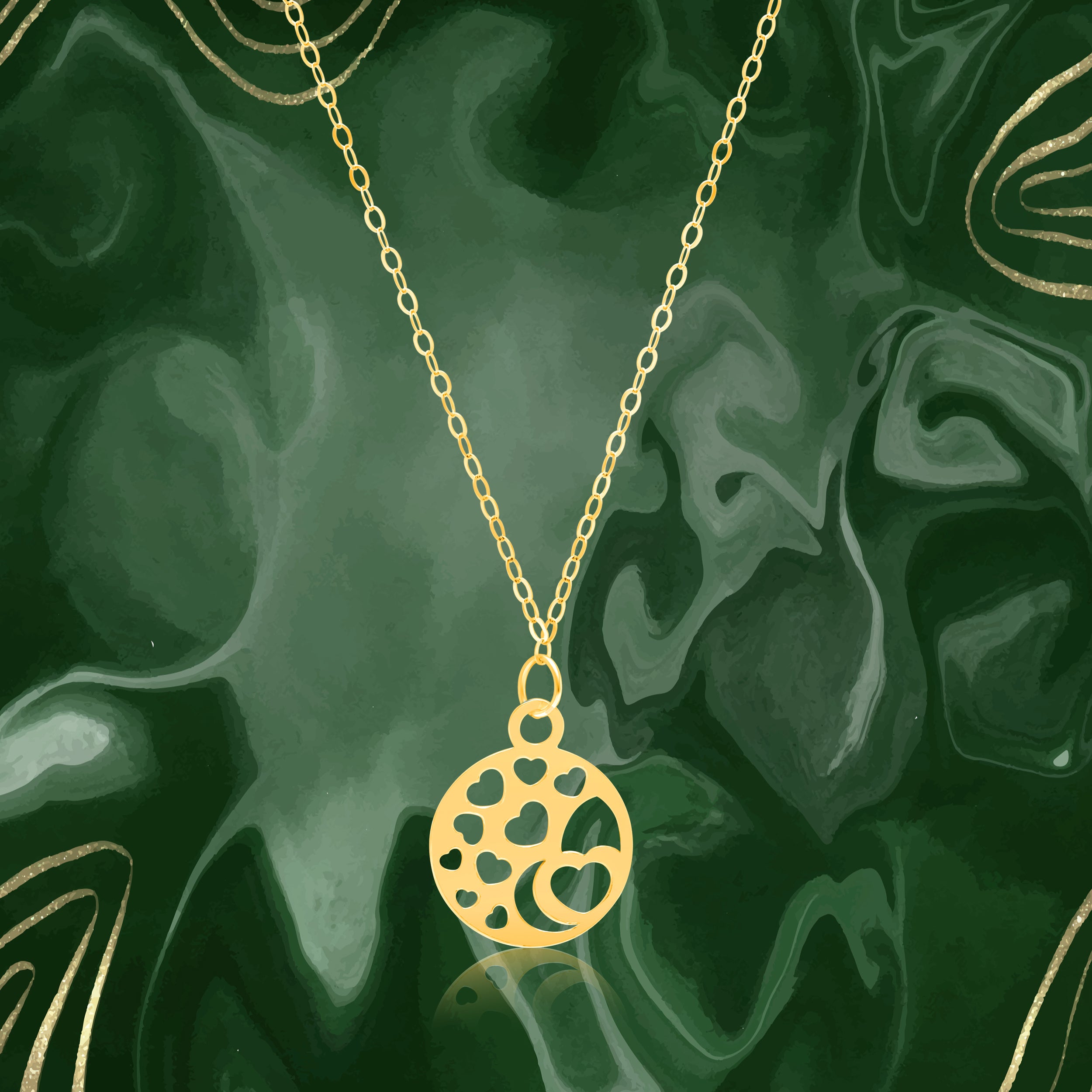 18K Pure Gold Round Hearts Fine Necklace