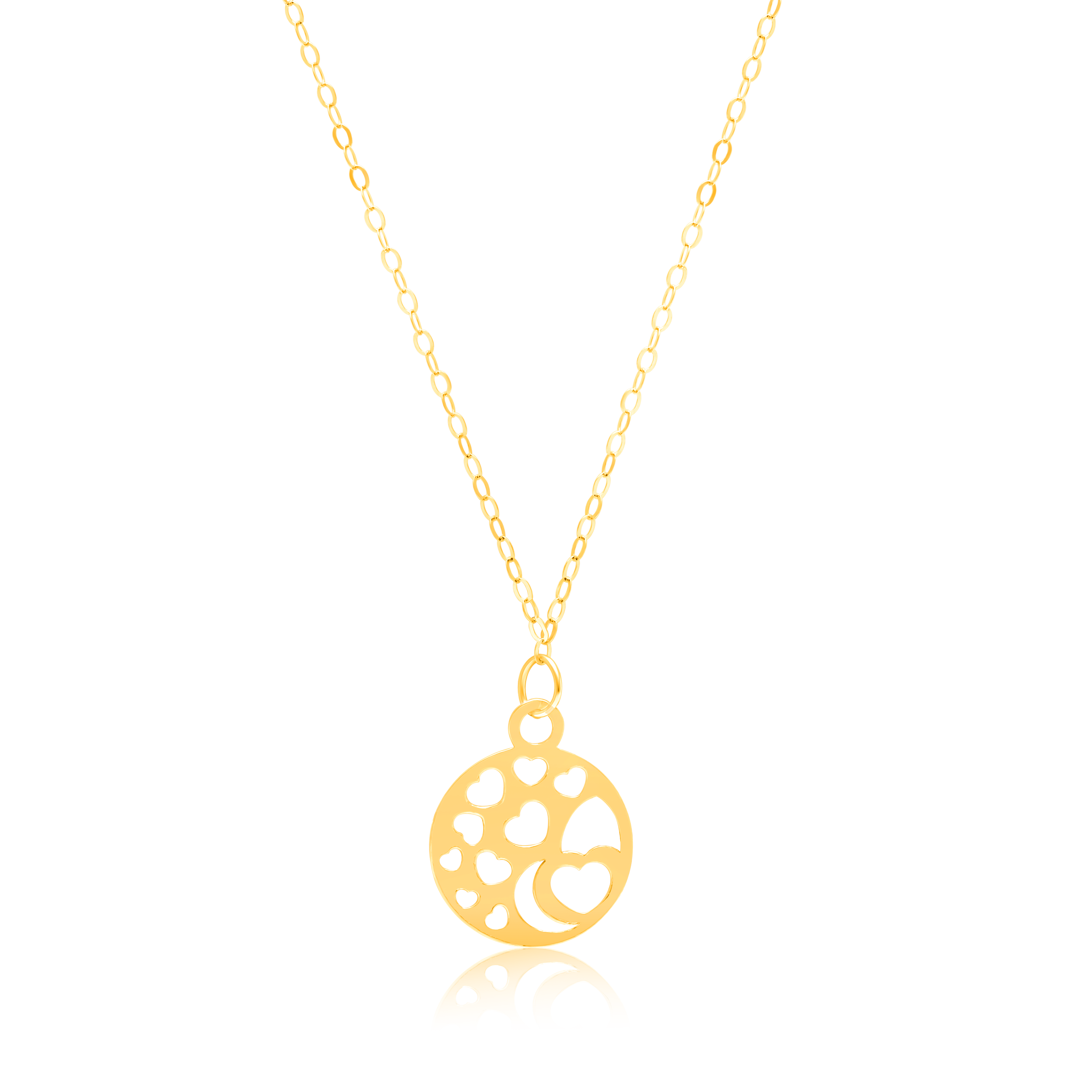 18K Pure Gold Round Hearts Fine Necklace