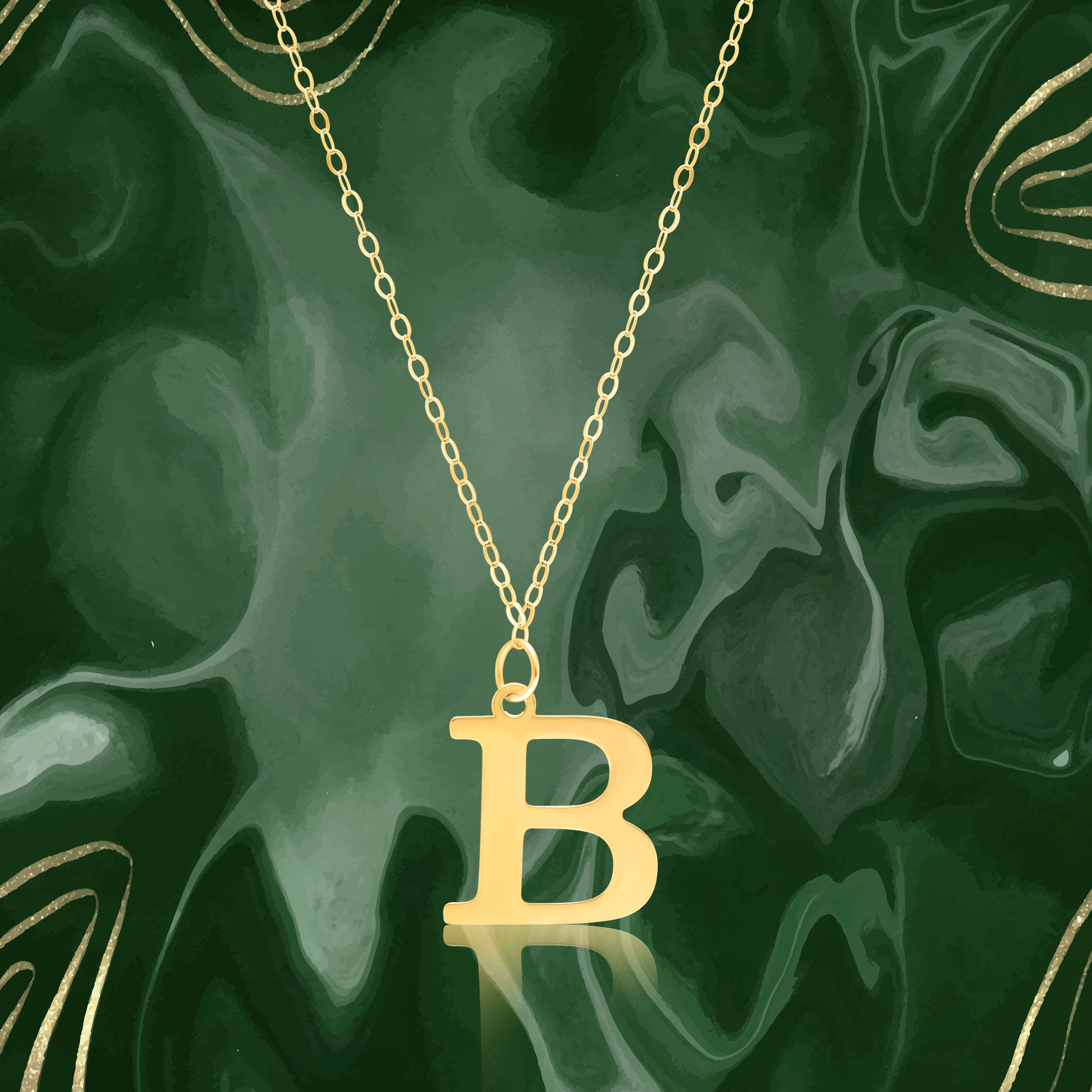 18K Pure Gold Fine Letter B Necklace