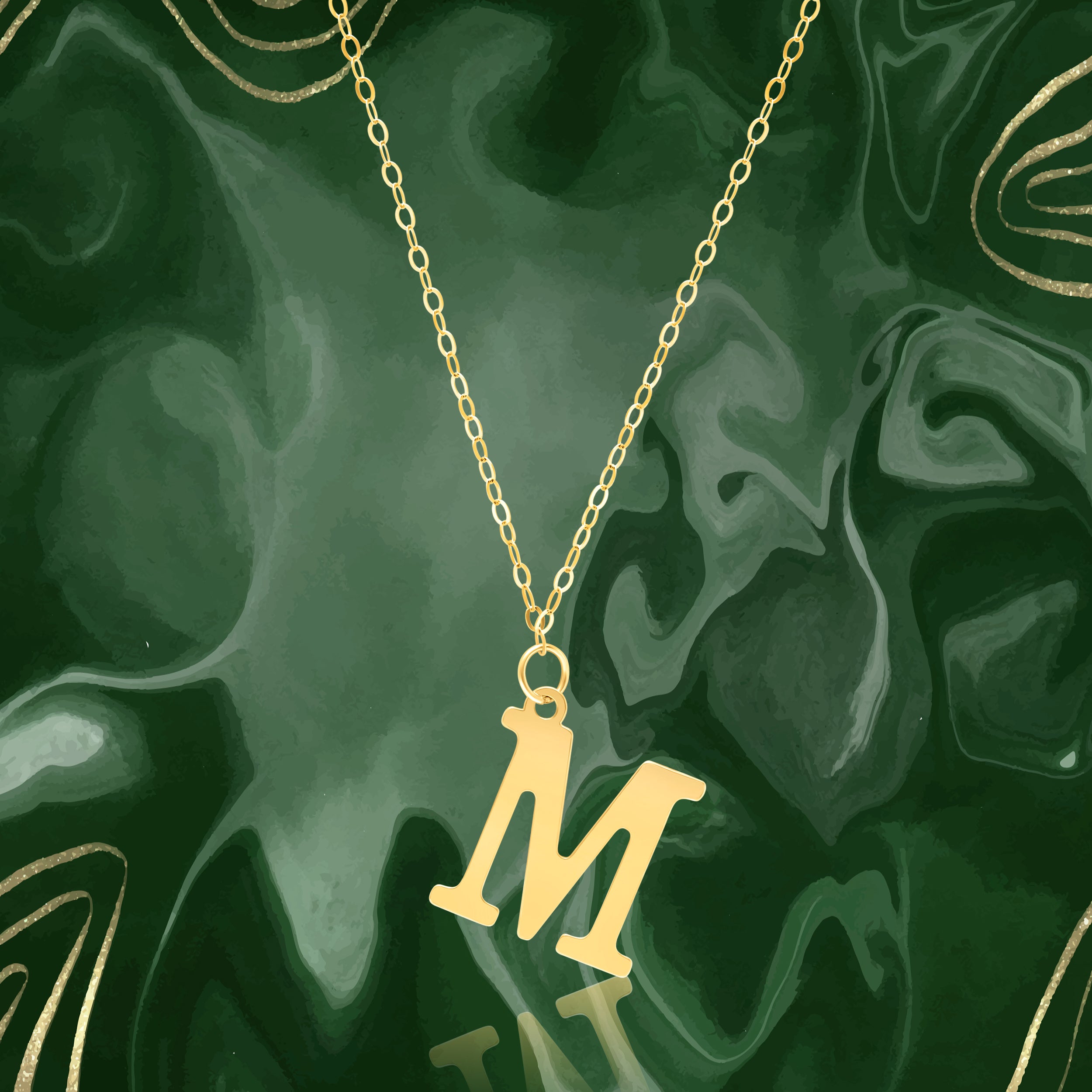 18K Pure Gold Fine Letter M Necklace